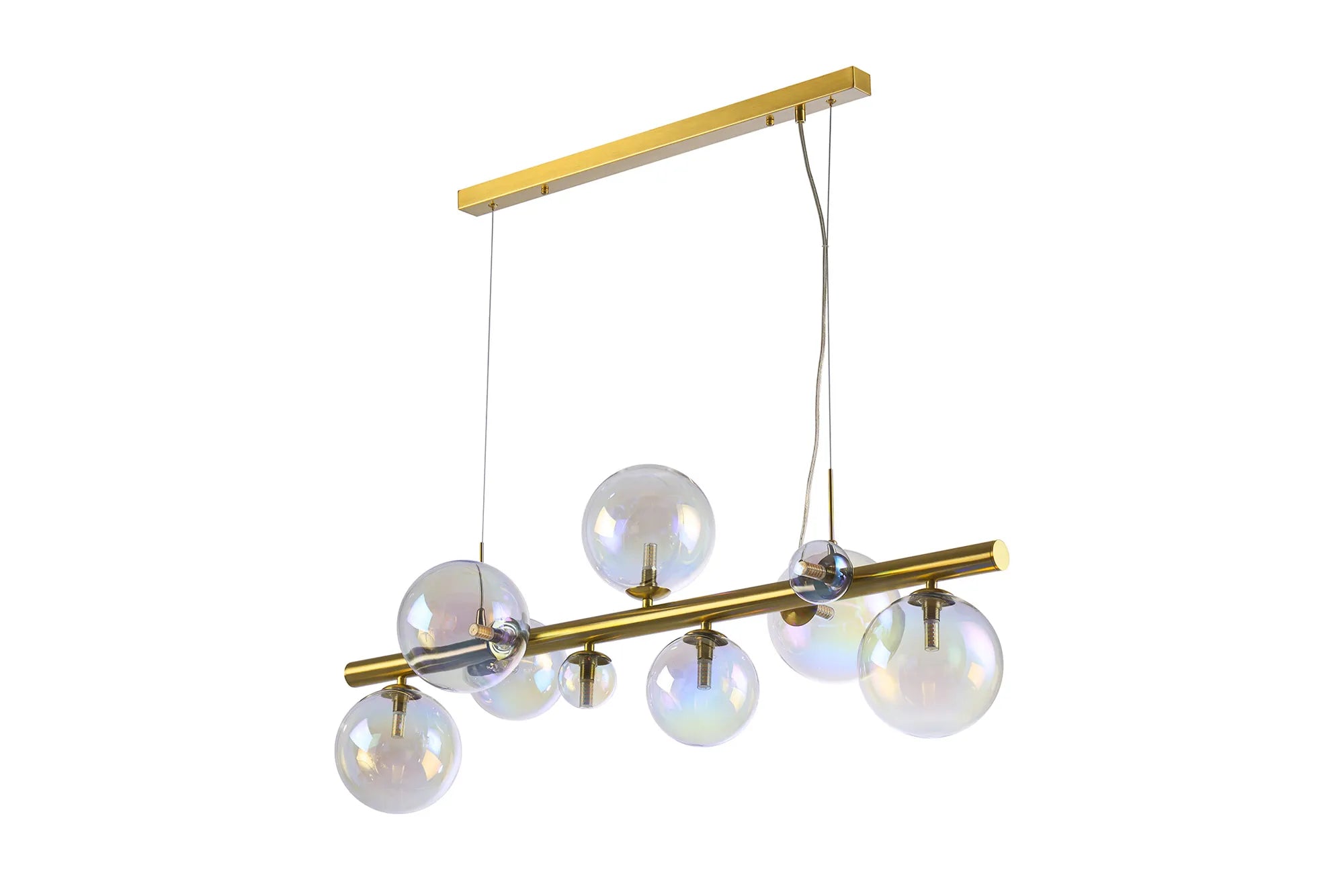 Deacon Linear Pendant 9 Light - Satin Gold Iridescent Plated Glass