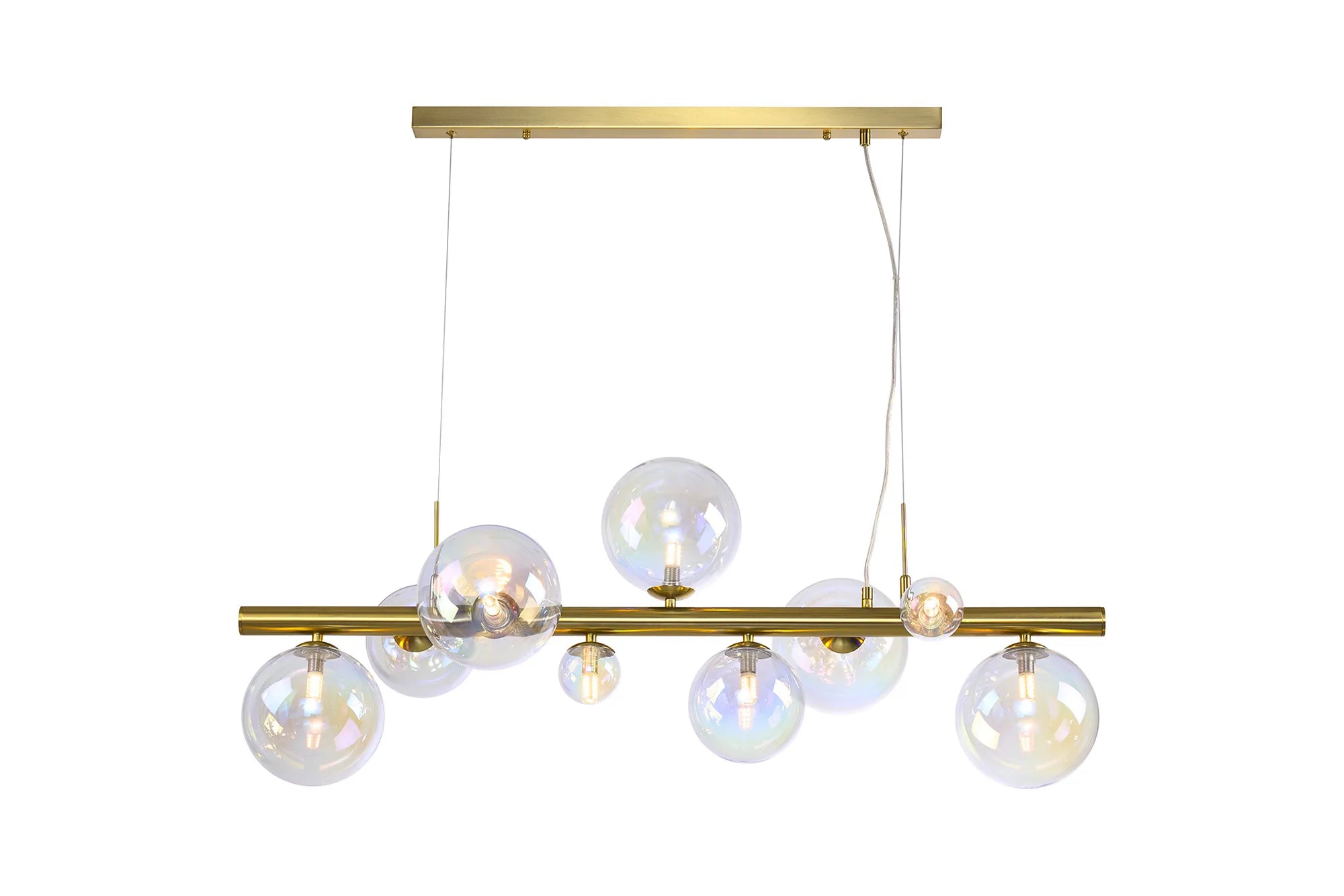 Deacon Linear Pendant 9 Light - Satin Gold Iridescent Plated Glass