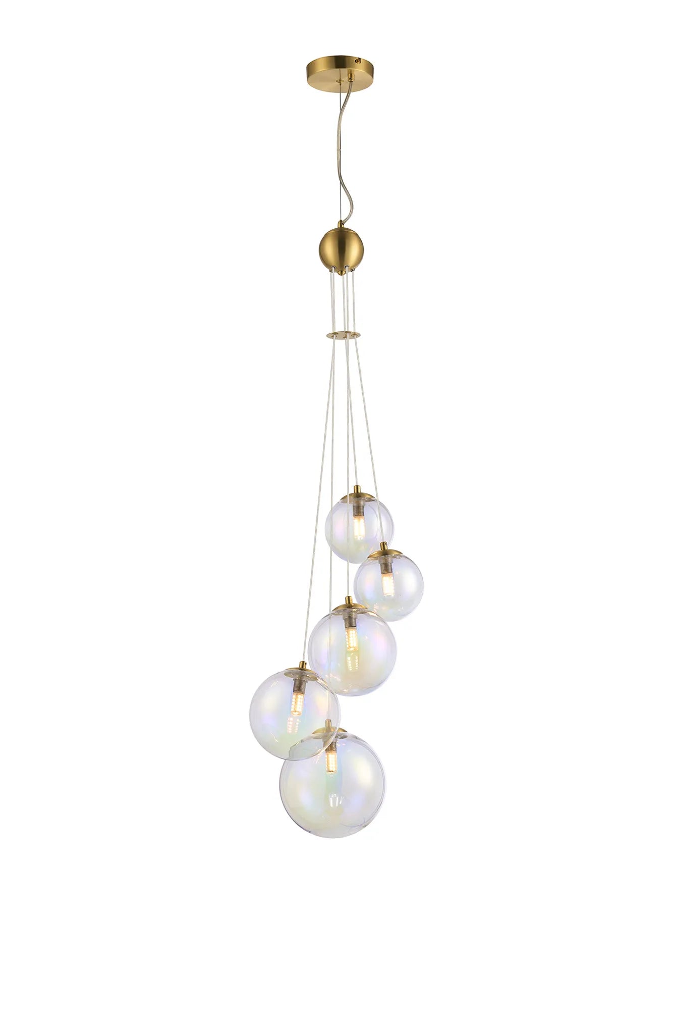 Deacon Pendant 5 Light - Satin Gold Iridescent Plated Glass