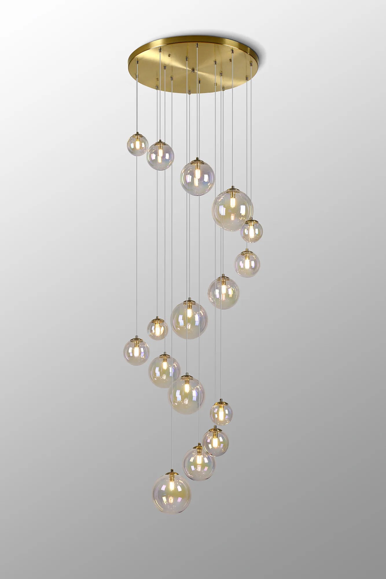 Deacon Pendant 16 Light - Satin Gold Iridescent Plated Glass