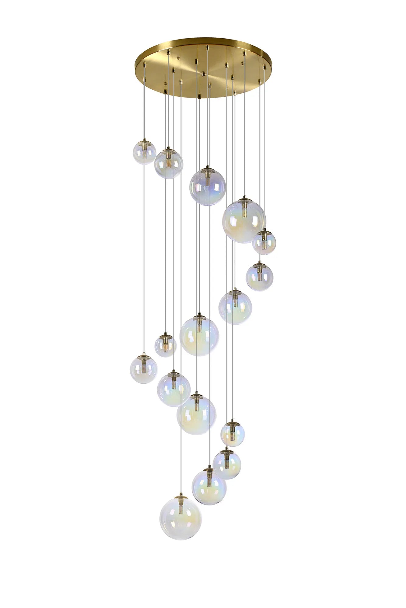 Deacon Pendant 16 Light - Satin Gold Iridescent Plated Glass