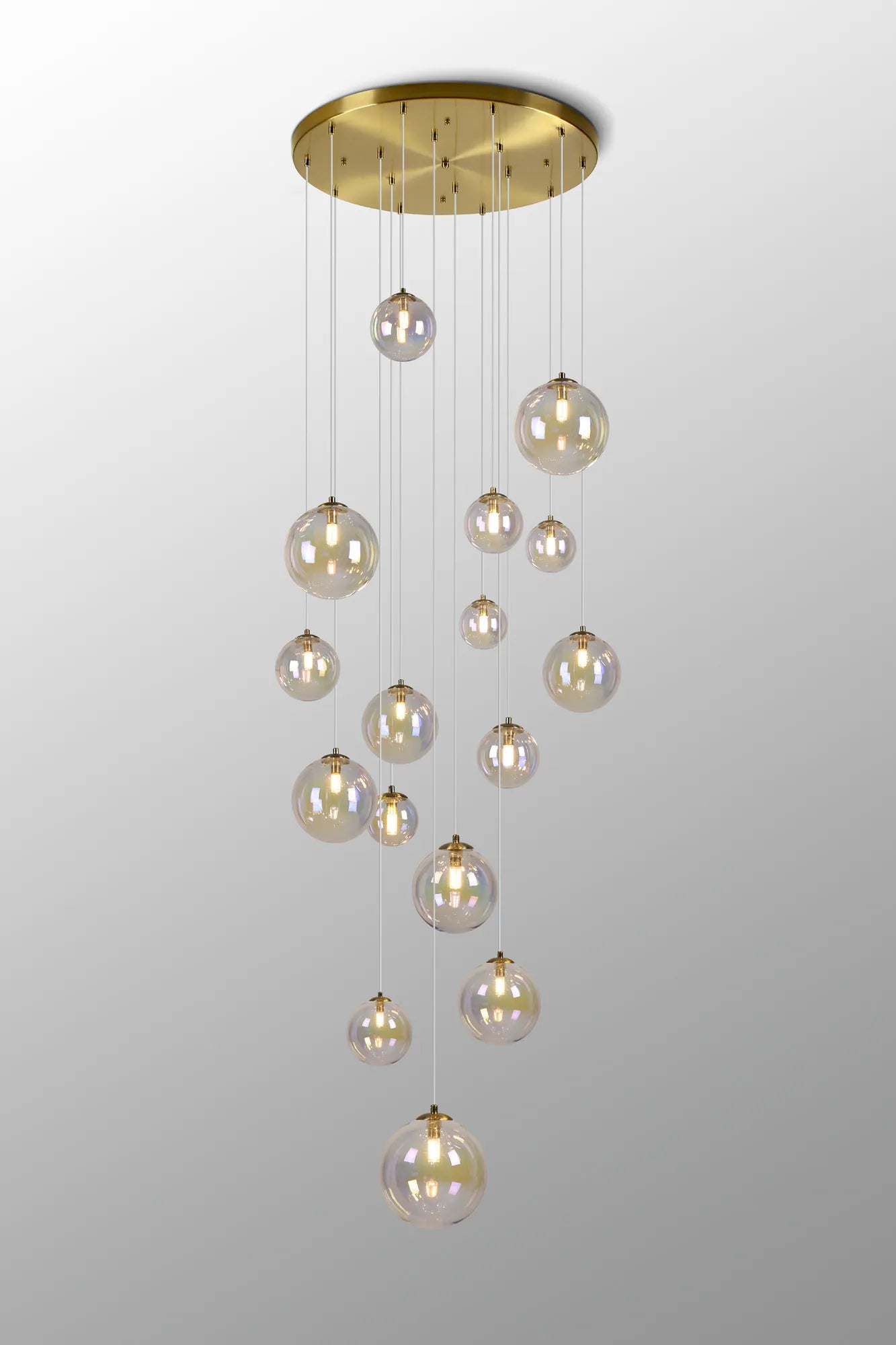 Deacon Pendant 16 Light - Satin Gold Iridescent Plated Glass