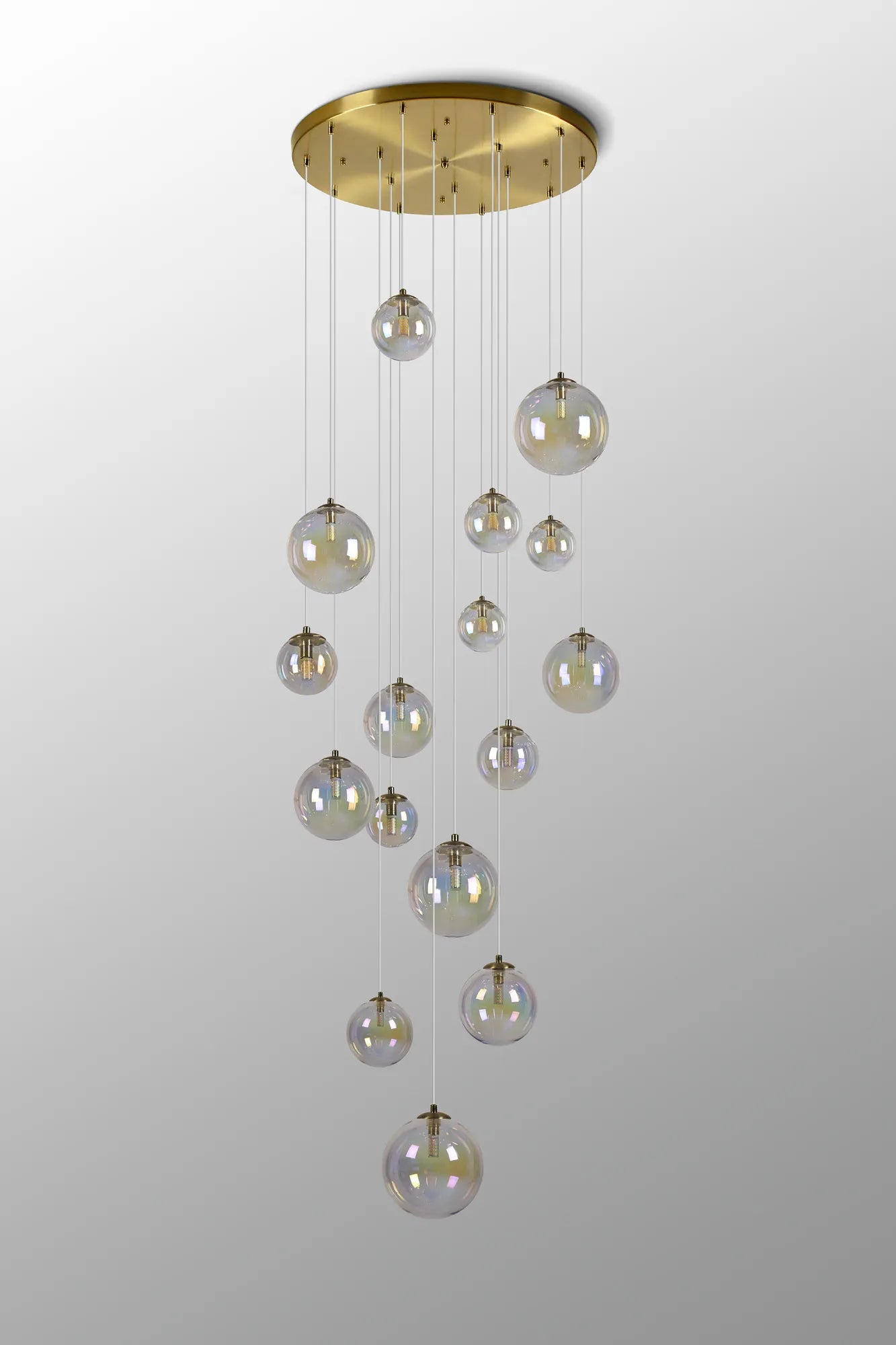 Deacon Pendant 16 Light - Satin Gold Iridescent Plated Glass