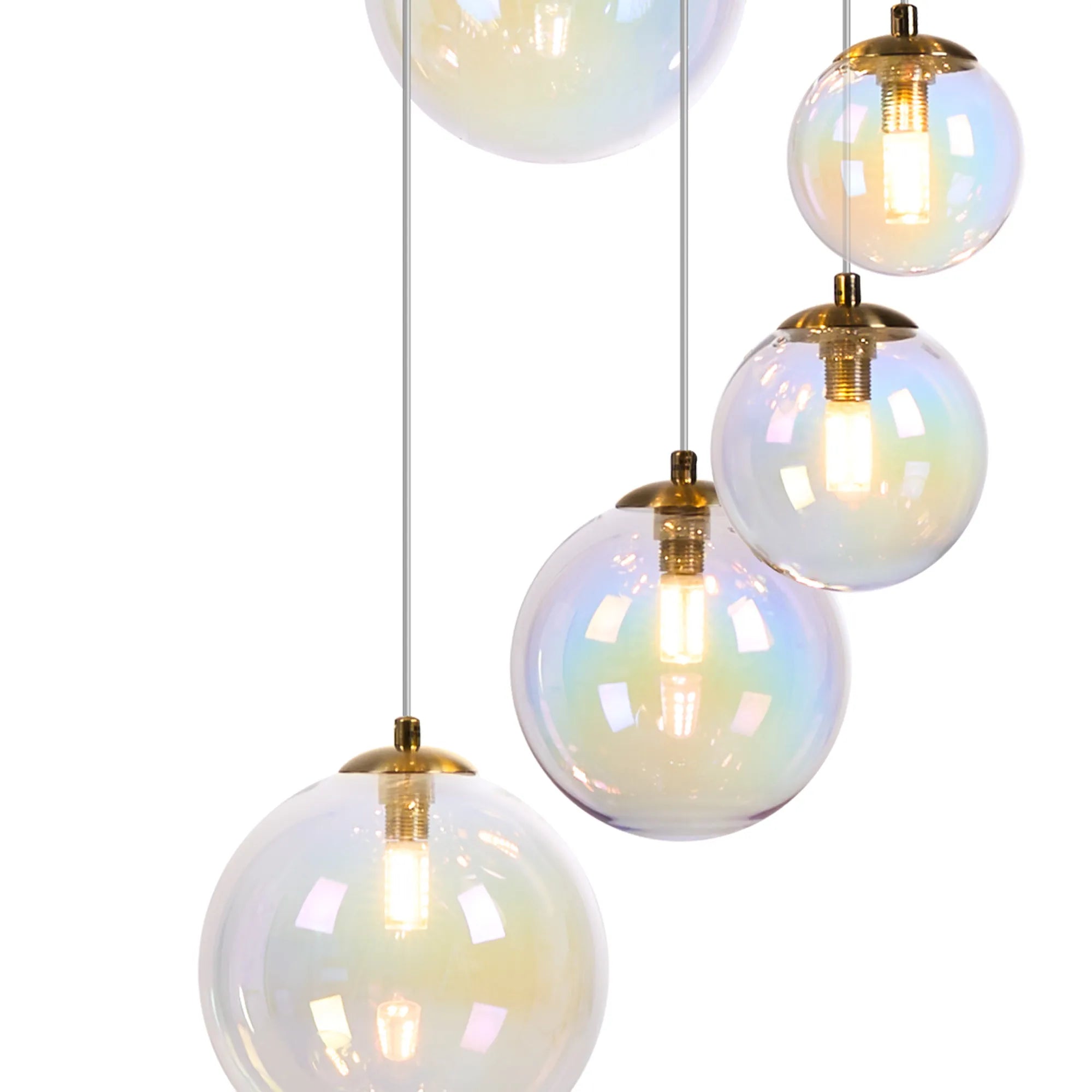 Deacon Pendant 16 Light - Satin Gold Iridescent Plated Glass
