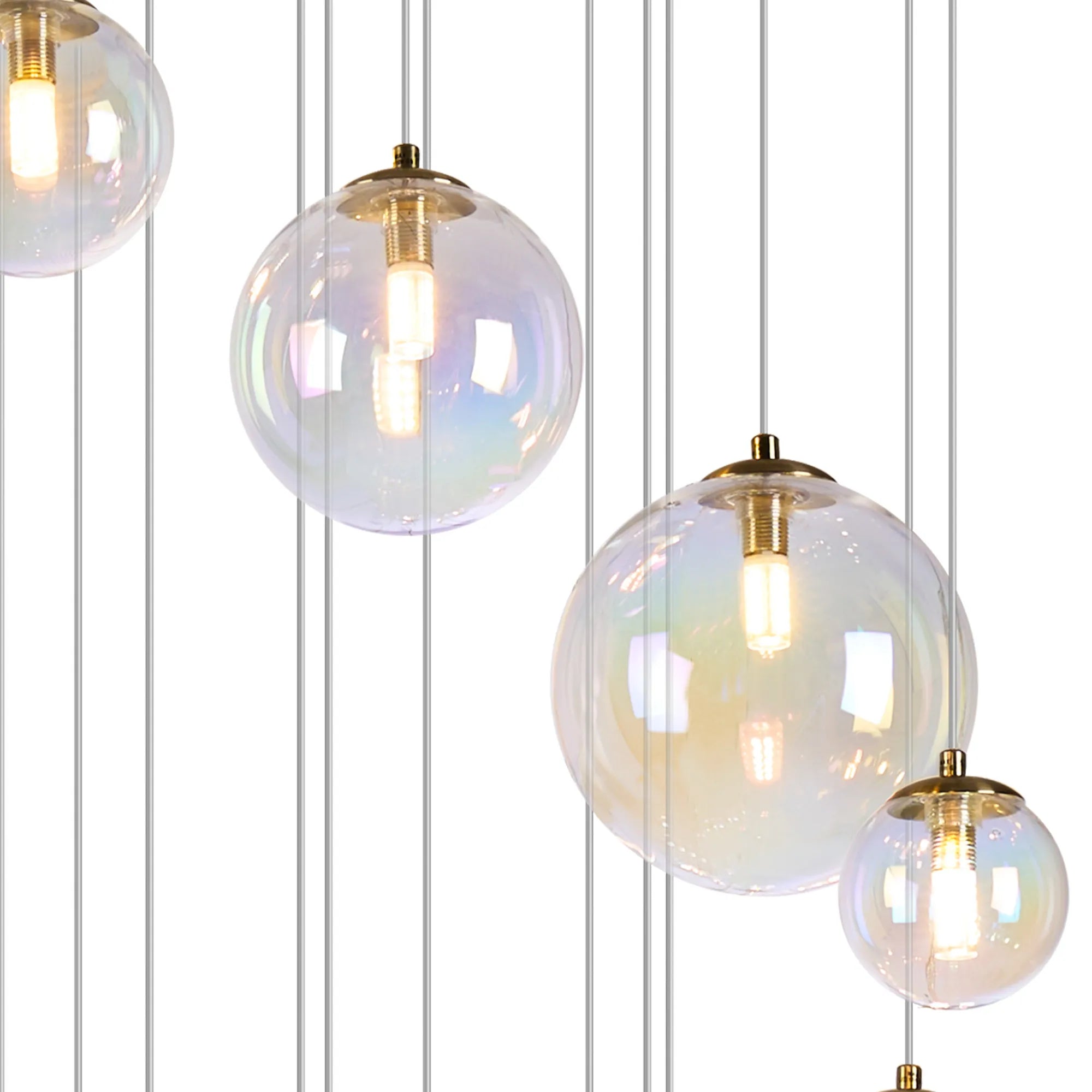 Deacon Pendant 16 Light - Satin Gold Iridescent Plated Glass