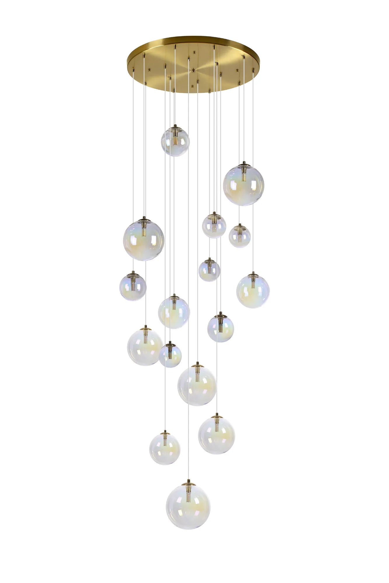 Deacon Pendant 16 Light - Satin Gold Iridescent Plated Glass