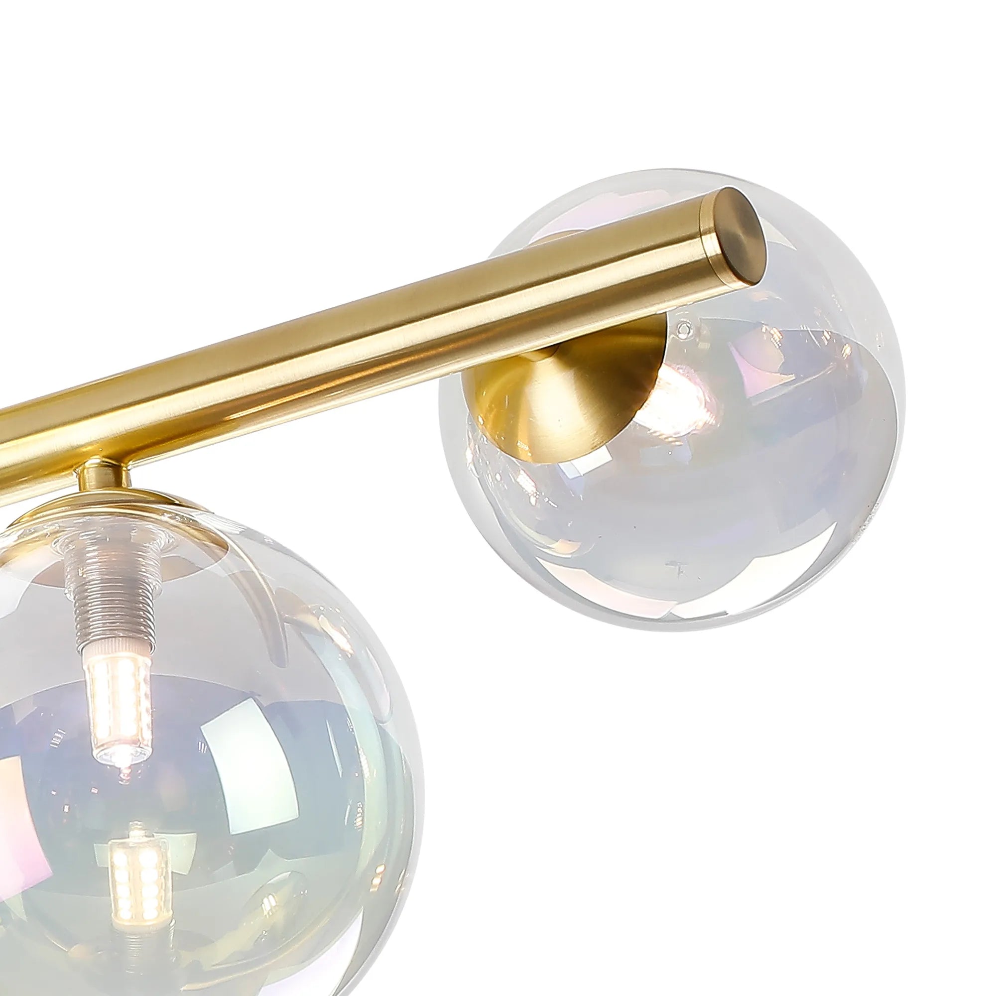 Deacon Semi Flush Ceiling Light - 6 Light - Satin Gold Iridescent Plated Glass