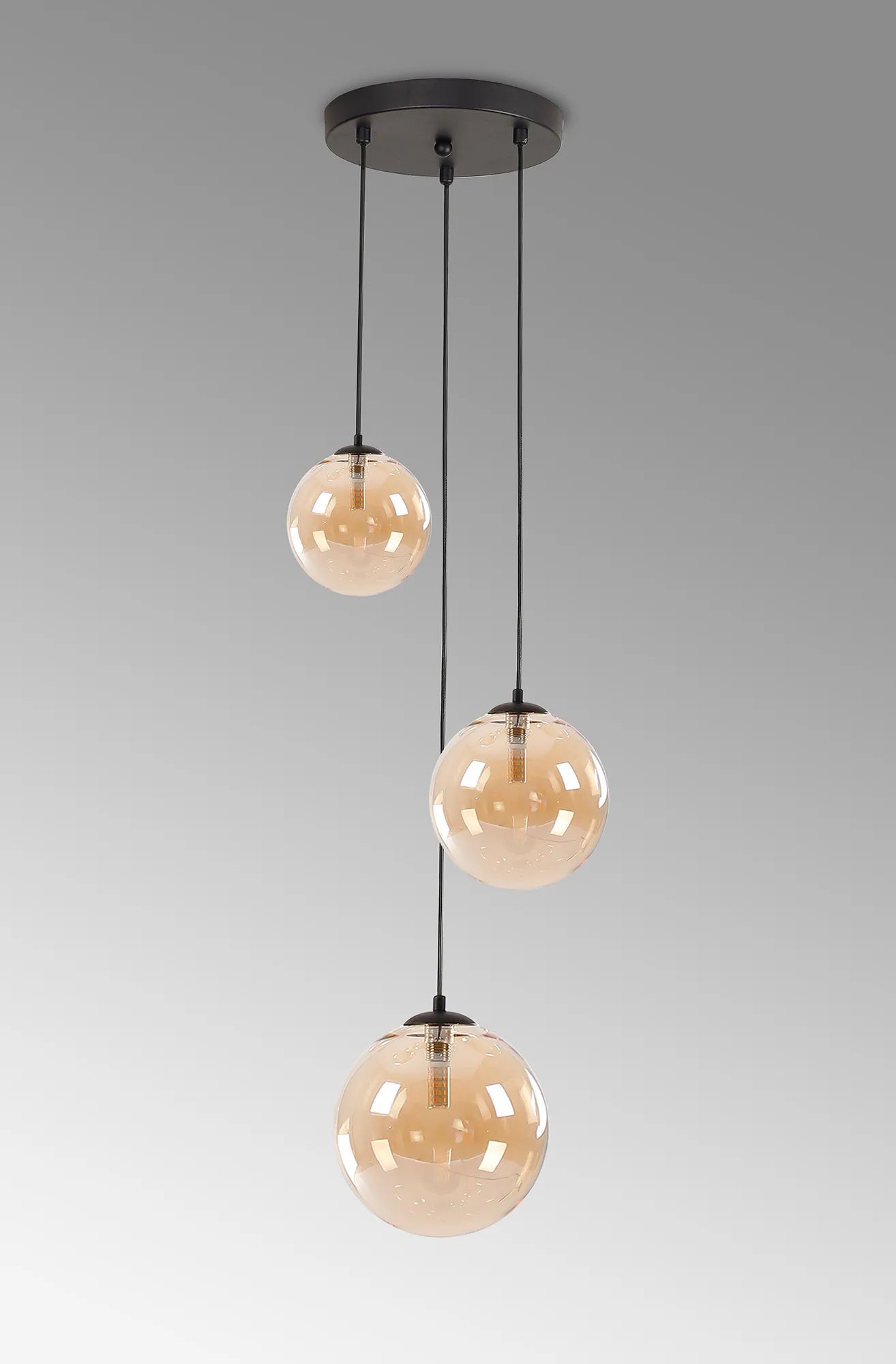 Deacon Round Pendant 3 Light - Satin Black & Amber