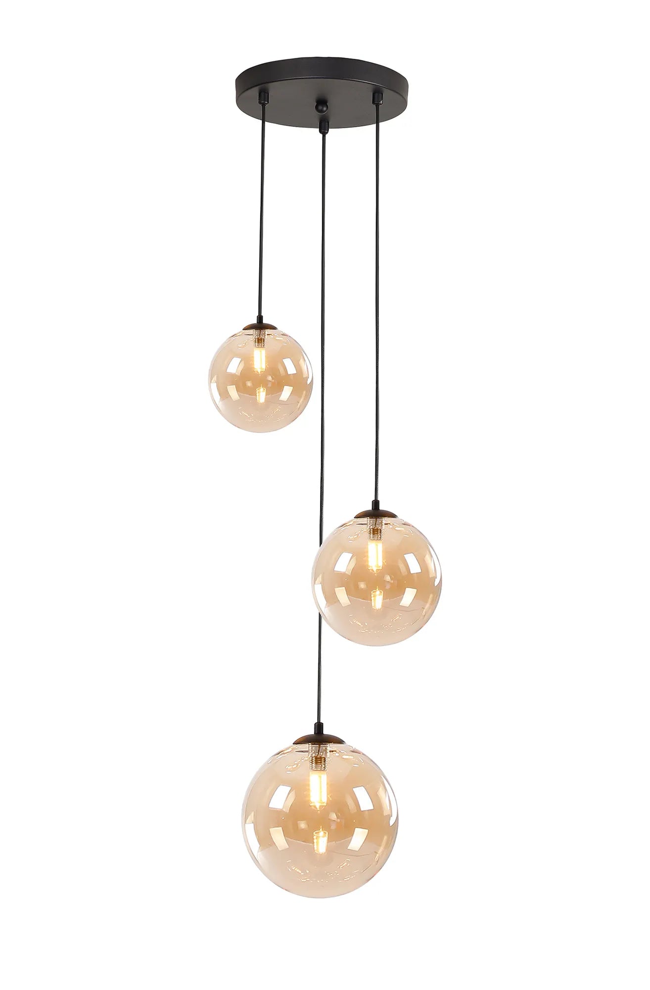 Deacon Round Pendant 3 Light - Satin Black & Amber