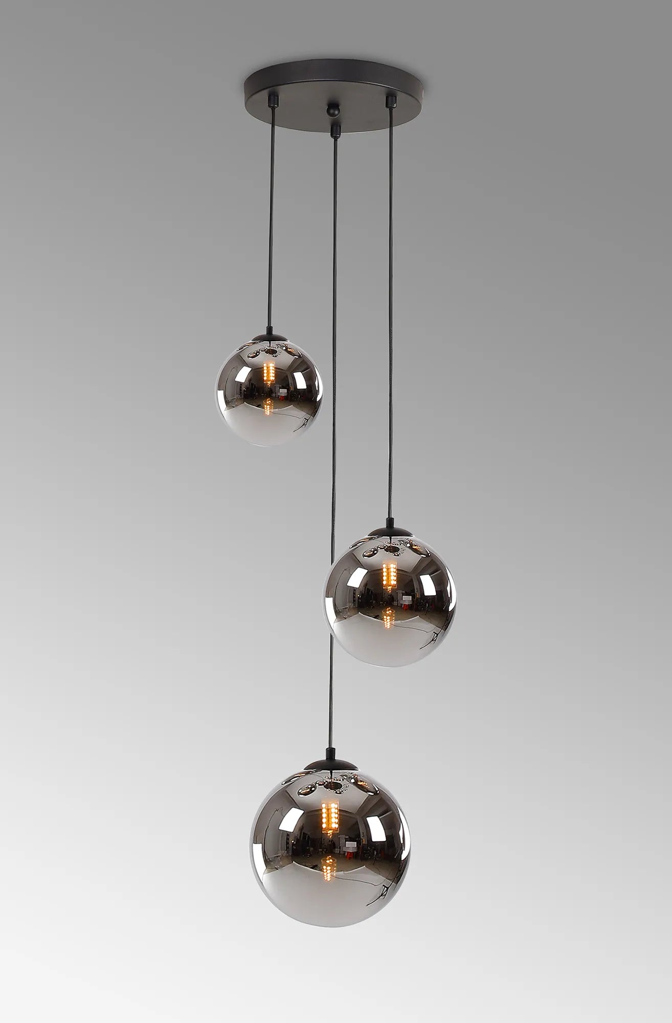 Deacon Round Pendant 3 Light - Satin Black & Chrome