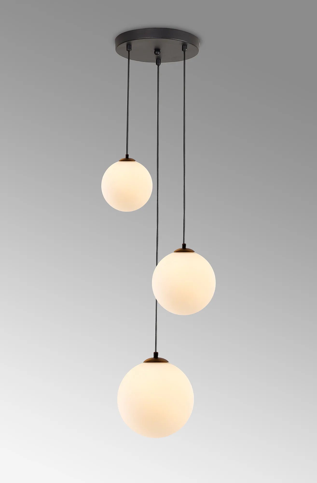 Deacon Round Pendant 3 Light - Satin Black & Opal