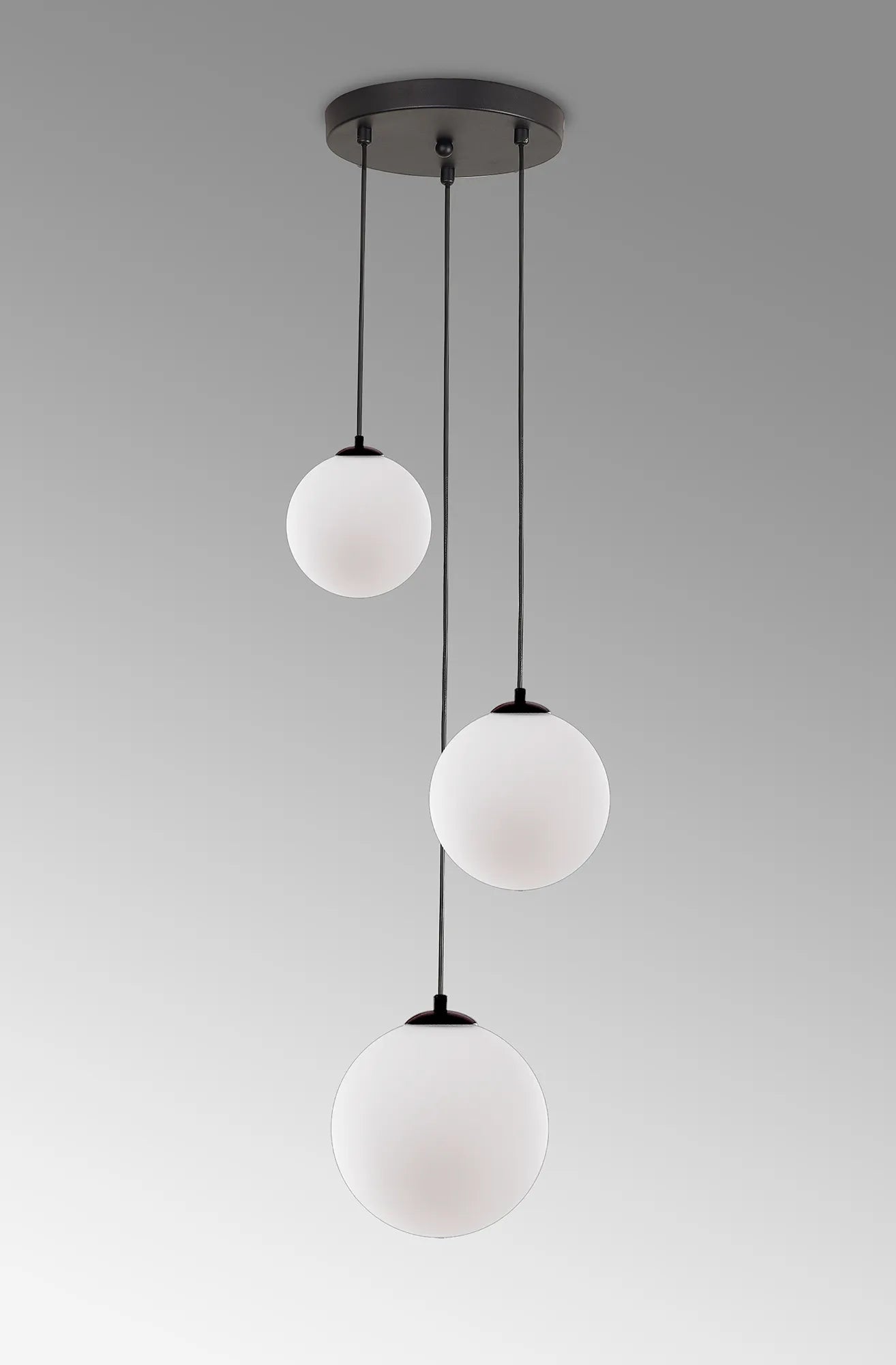 Deacon Round Pendant 3 Light - Satin Black & Opal