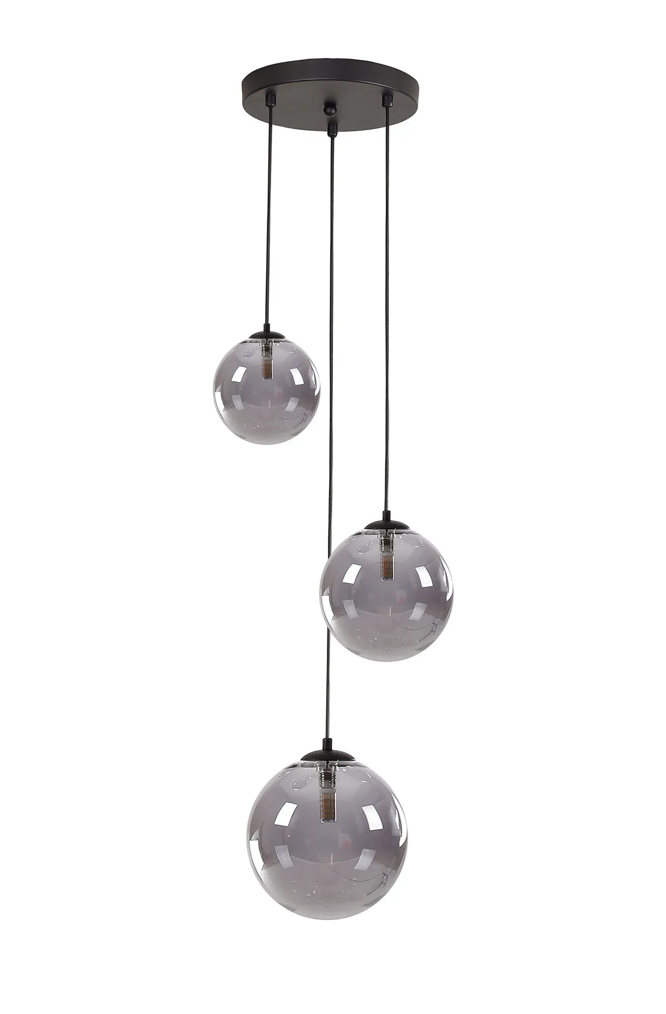 Deacon Round Pendant 3 Light - Satin Black & Smoke