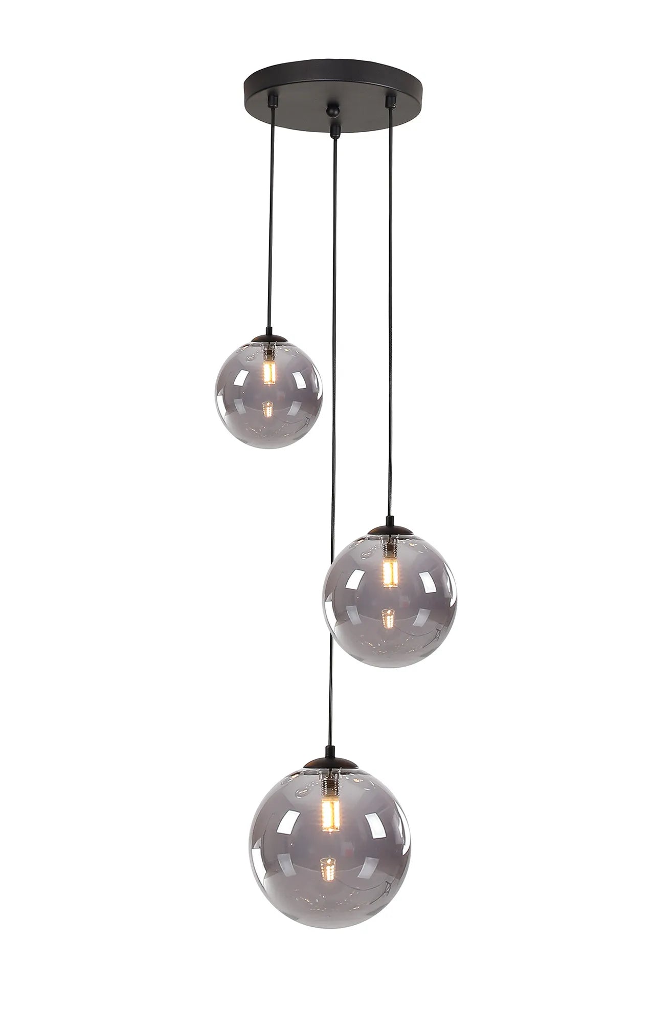 Deacon Round Pendant 3 Light - Satin Black & Smoke