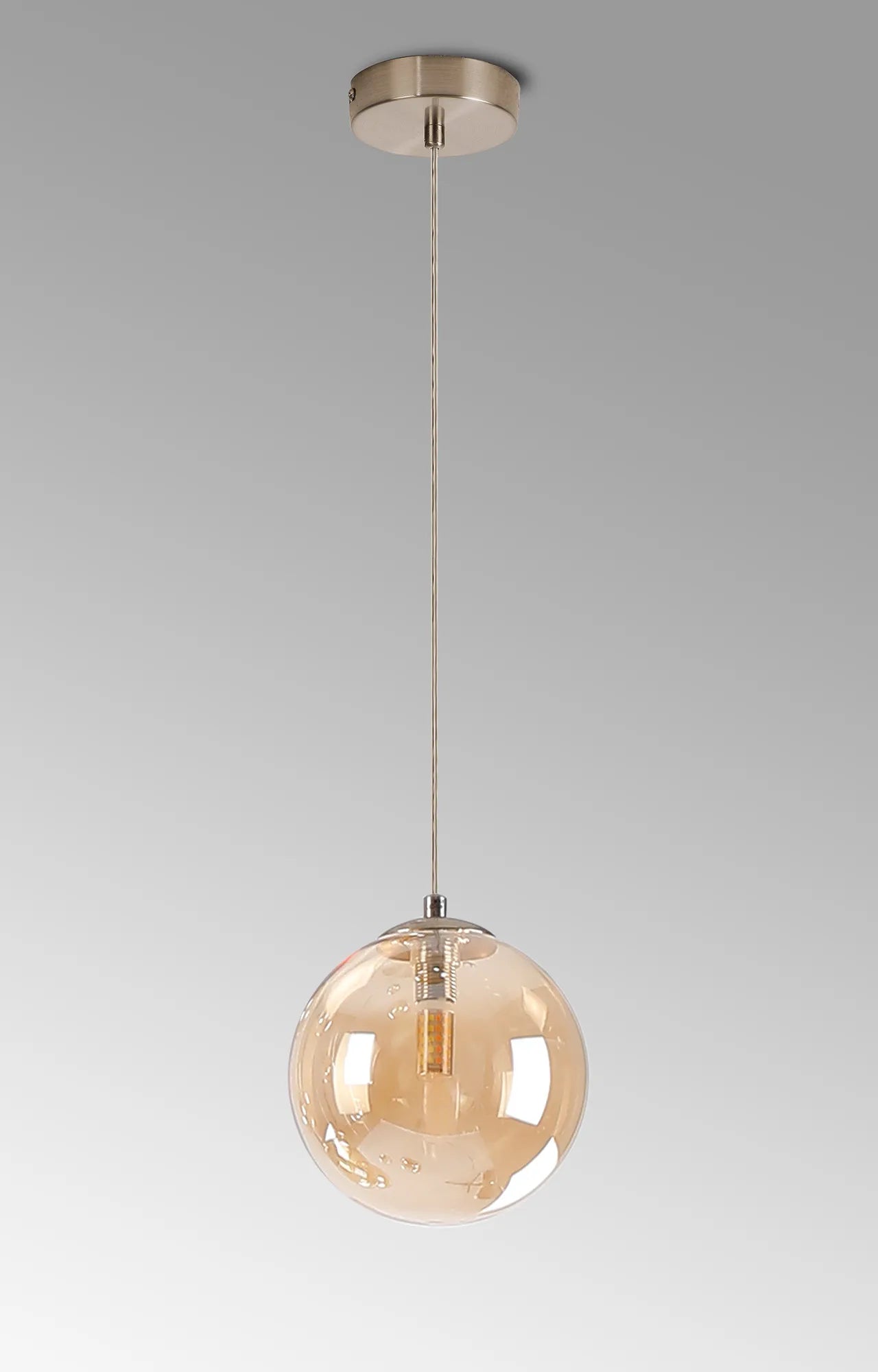 Deacon Single Pendant Single Light - Satin Nickel & Amber
