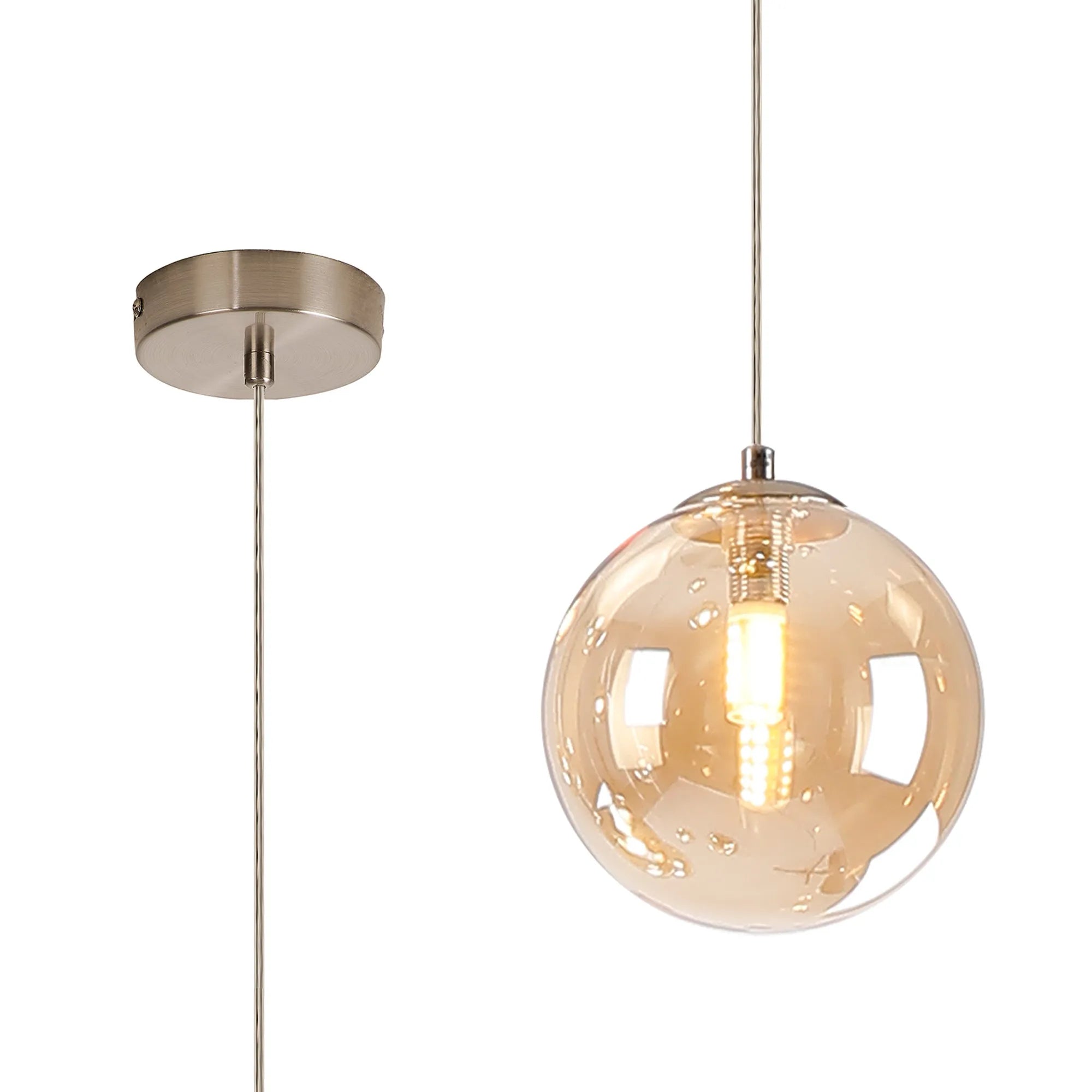 Deacon Single Pendant Single Light - Satin Nickel & Amber
