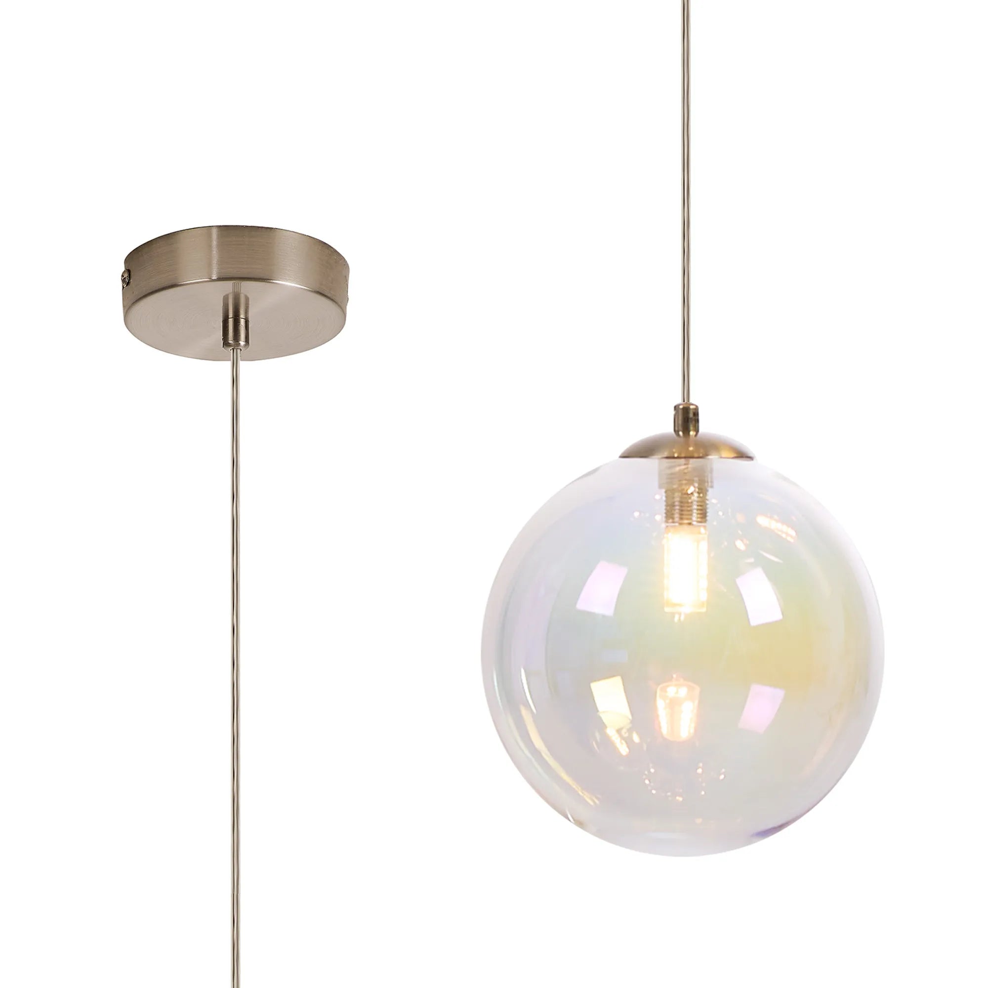 Deacon Single Pendant Single Light - Satin Nickel & Iridescent