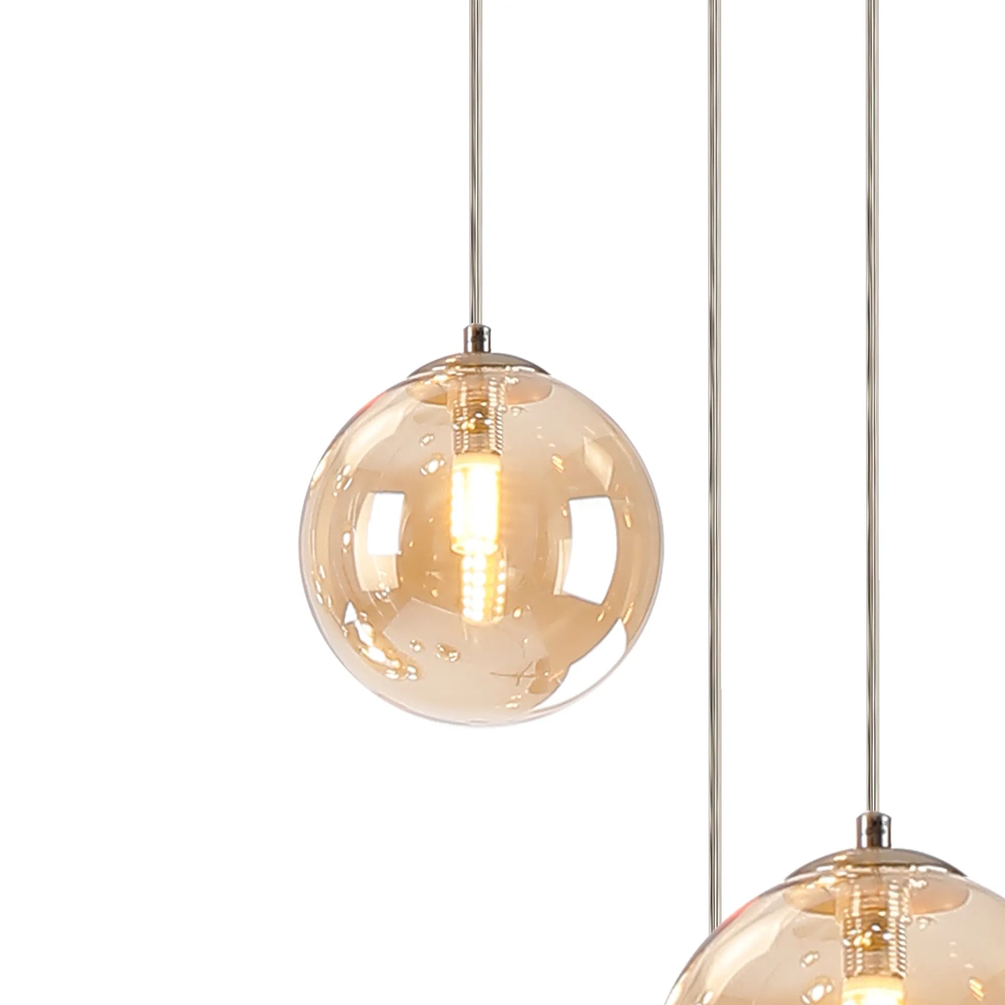 Deacon Round Pendant 3 Light - Satin Nickel & Amber