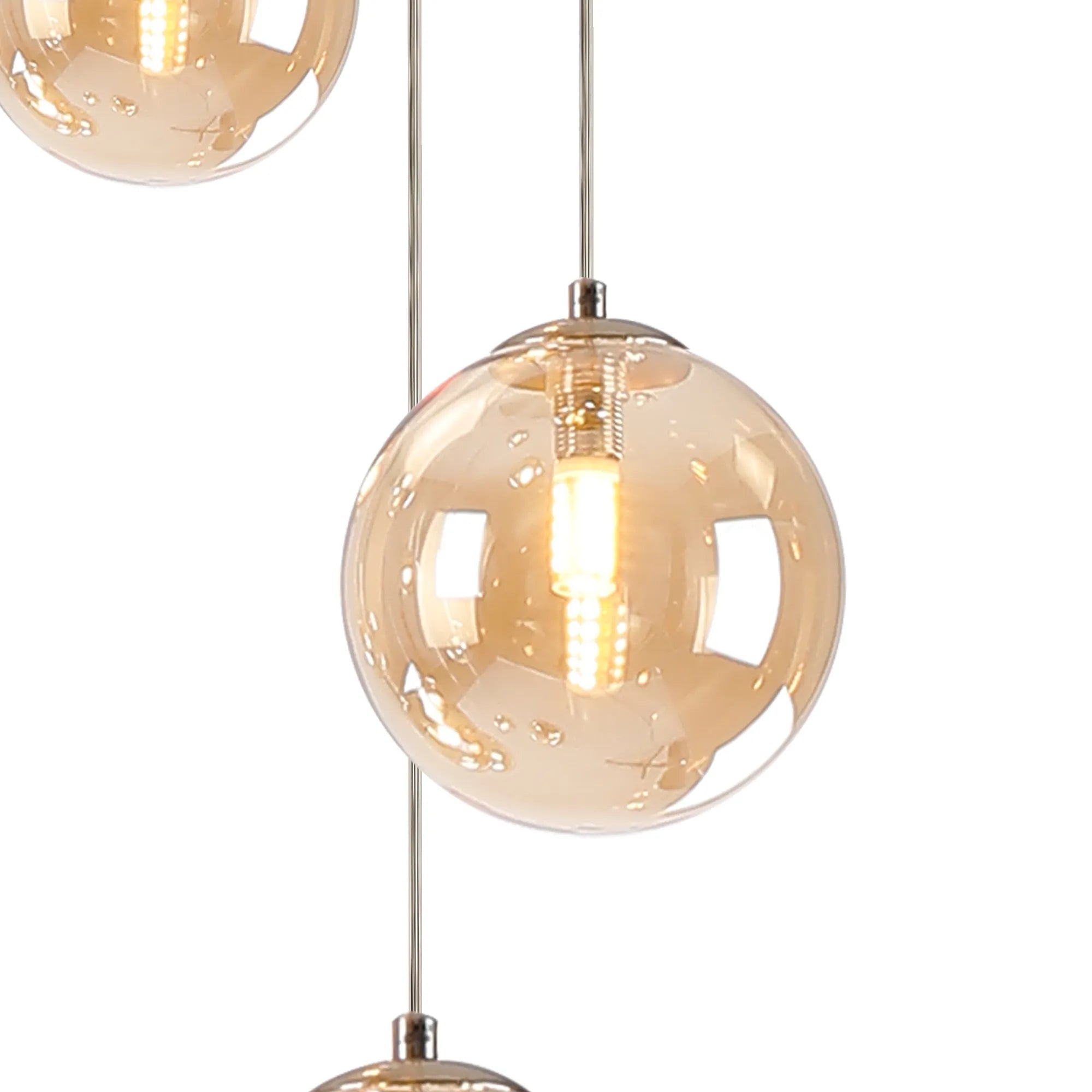 Deacon Round Pendant 3 Light - Satin Nickel & Amber