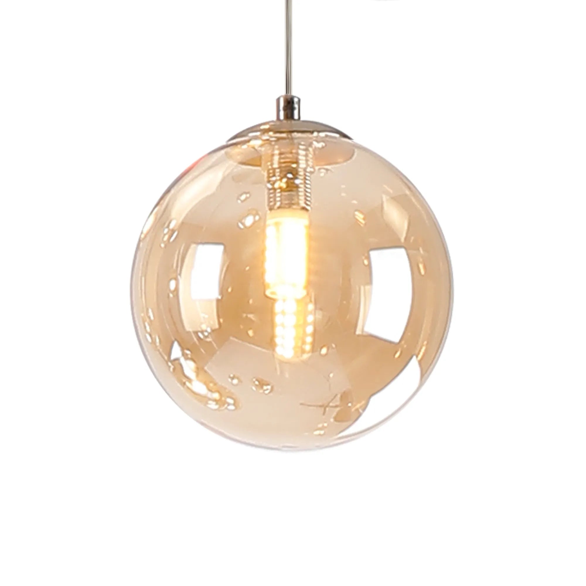 Deacon Round Pendant 3 Light - Satin Nickel & Amber