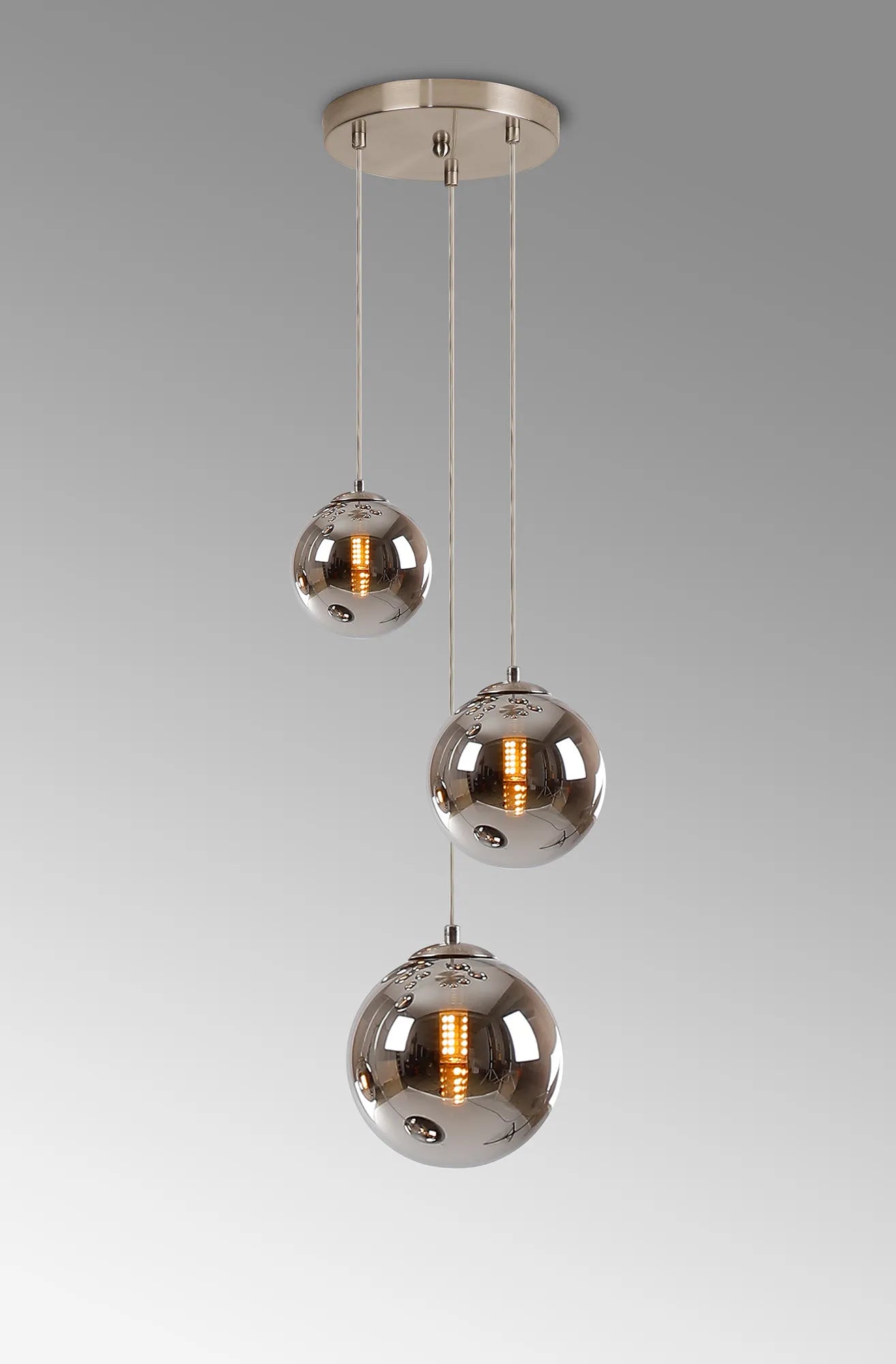 Deacon Round Pendant 3 Light - Satin Nickel & Chrome