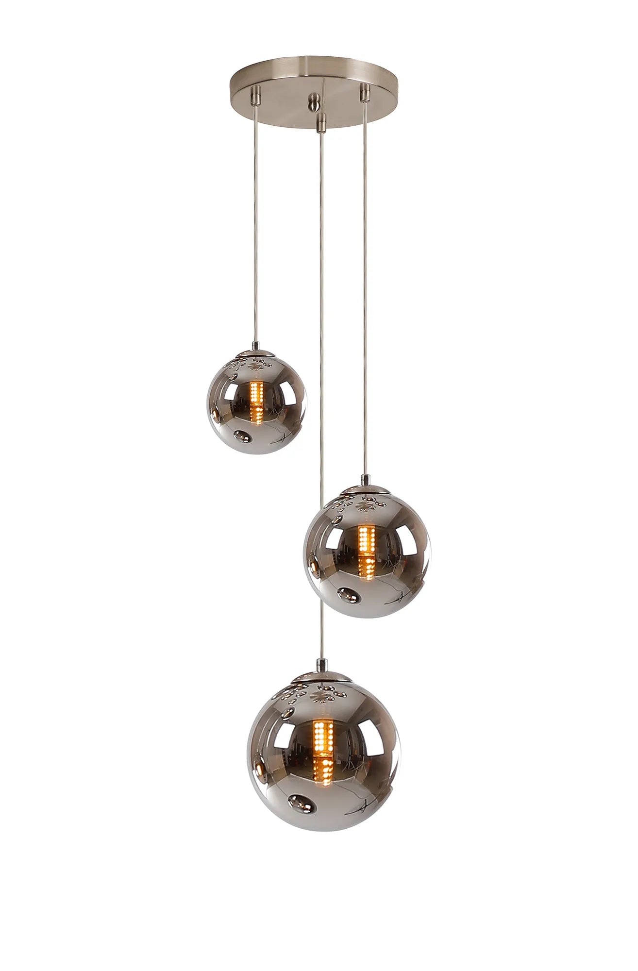 Deacon Round Pendant 3 Light - Satin Nickel & Chrome