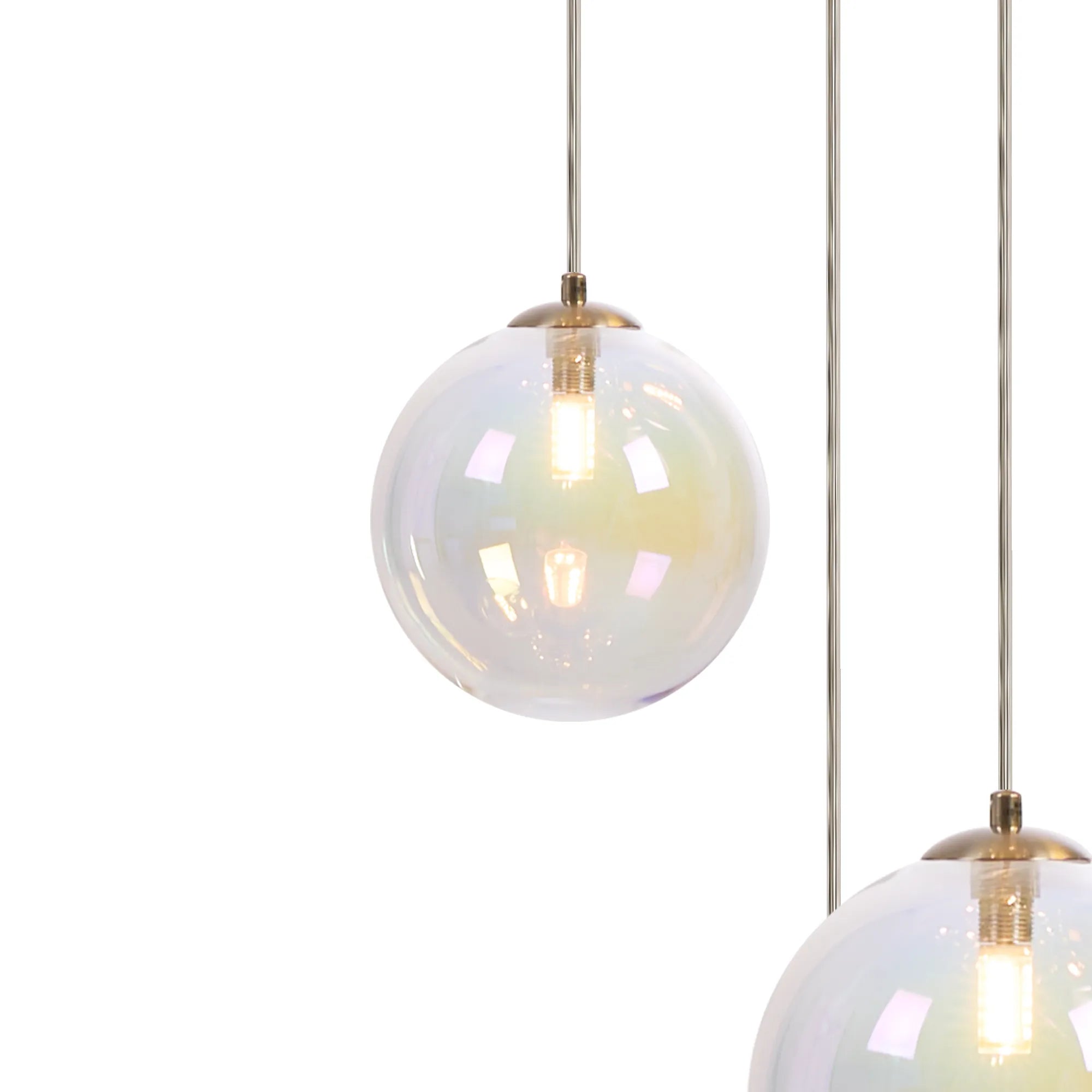 Deacon Round Pendant 3 Light - Satin Nickel & Iridescent