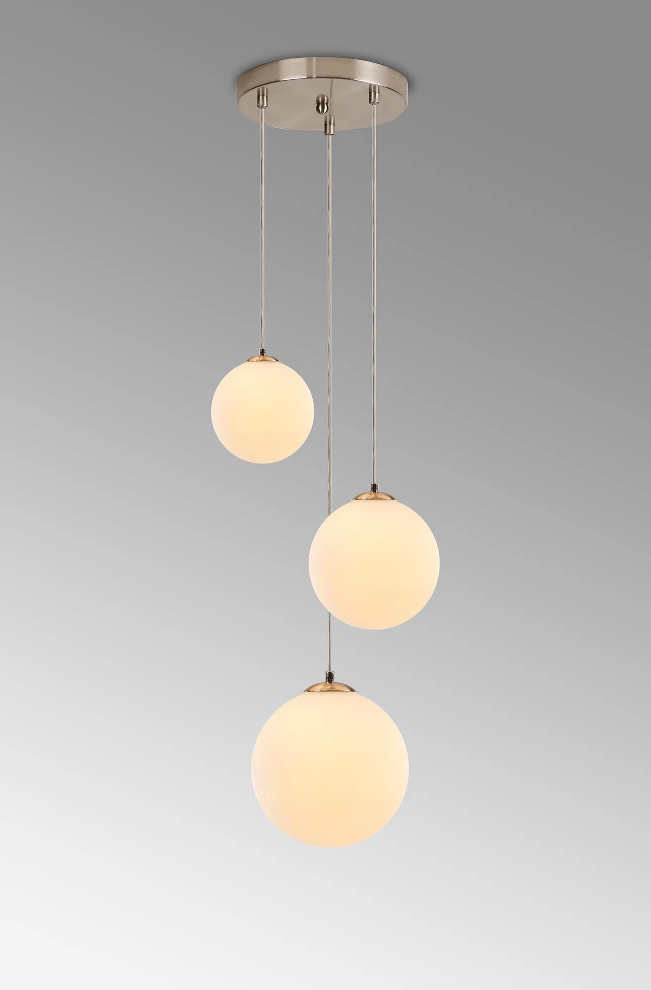 Deacon Round Pendant 3 Light - Satin Nickel & Opal