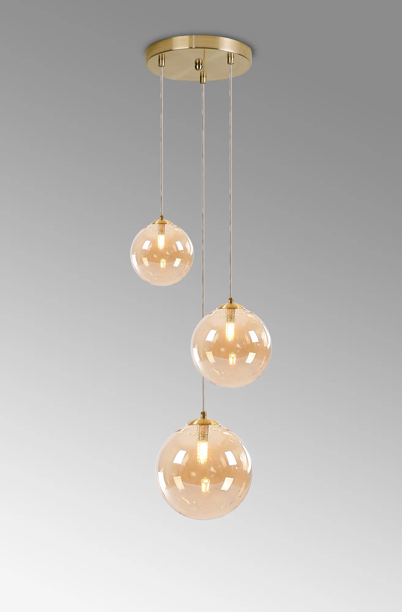 Deacon Round Pendant 3 Light - Satin Gold & Amber