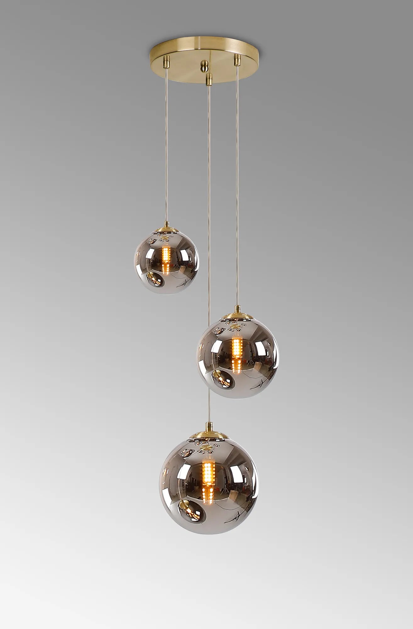Deacon Round Pendant 3 Light - Satin Gold & Chrome