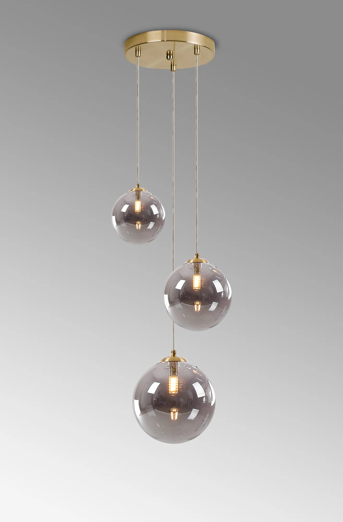 Deacon Round Pendant 3 Light - Satin Gold & Smoke