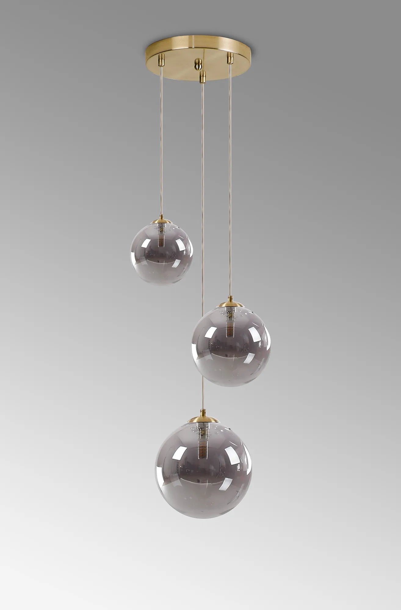 Deacon Round Pendant 3 Light - Satin Gold & Smoke