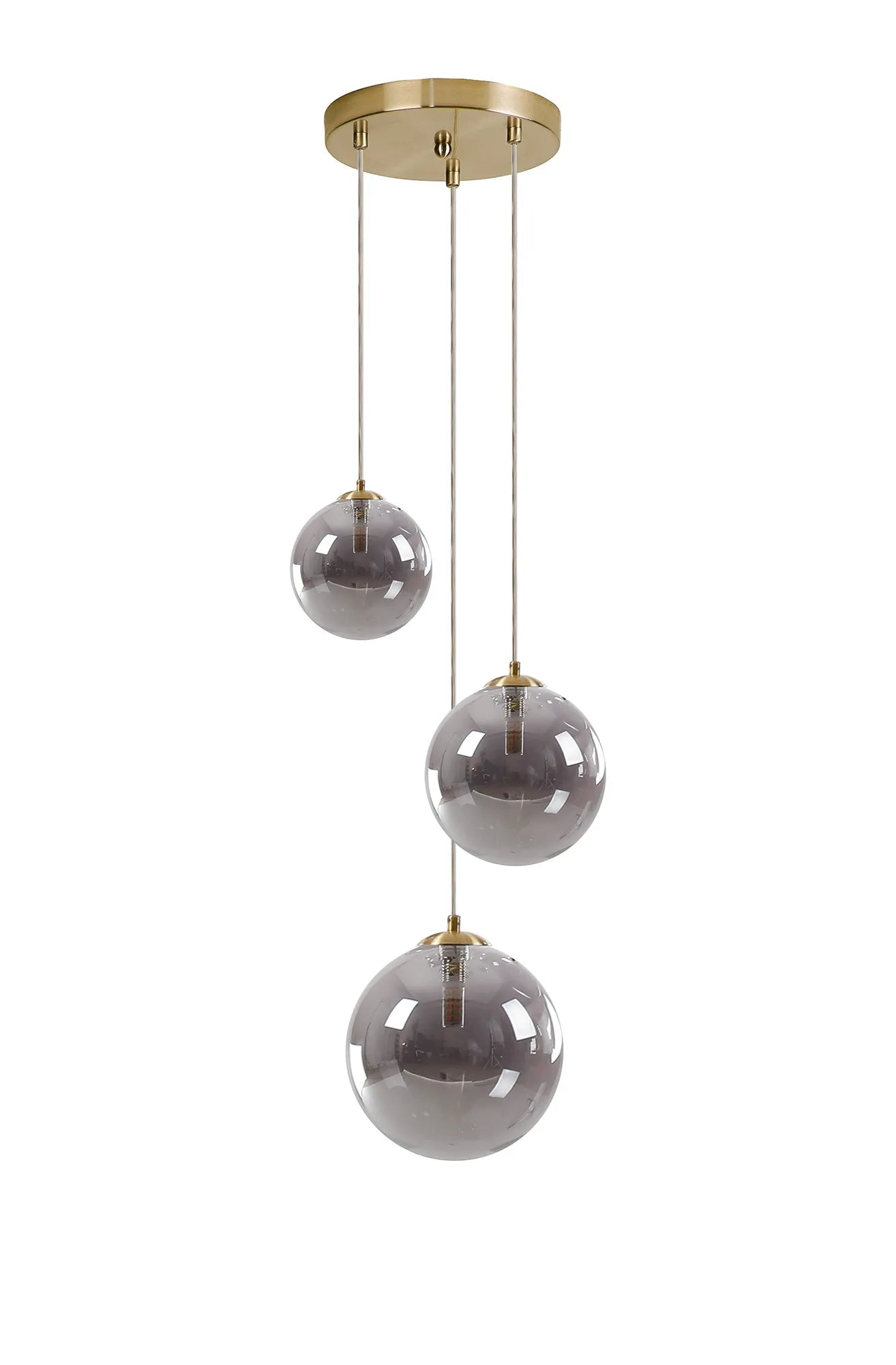 Deacon Round Pendant 3 Light - Satin Gold & Smoke
