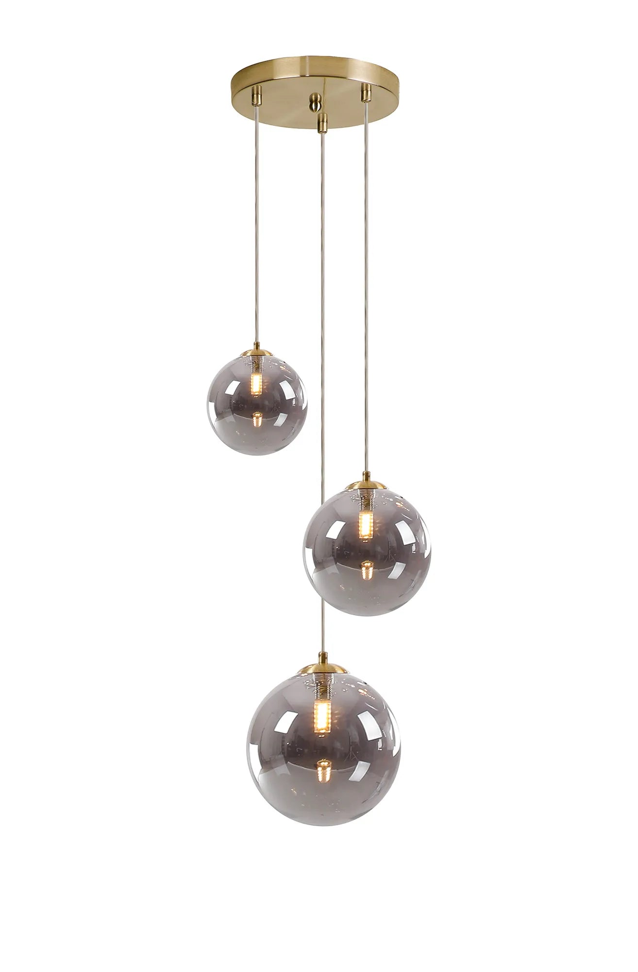 Deacon Round Pendant 3 Light - Satin Gold & Smoke