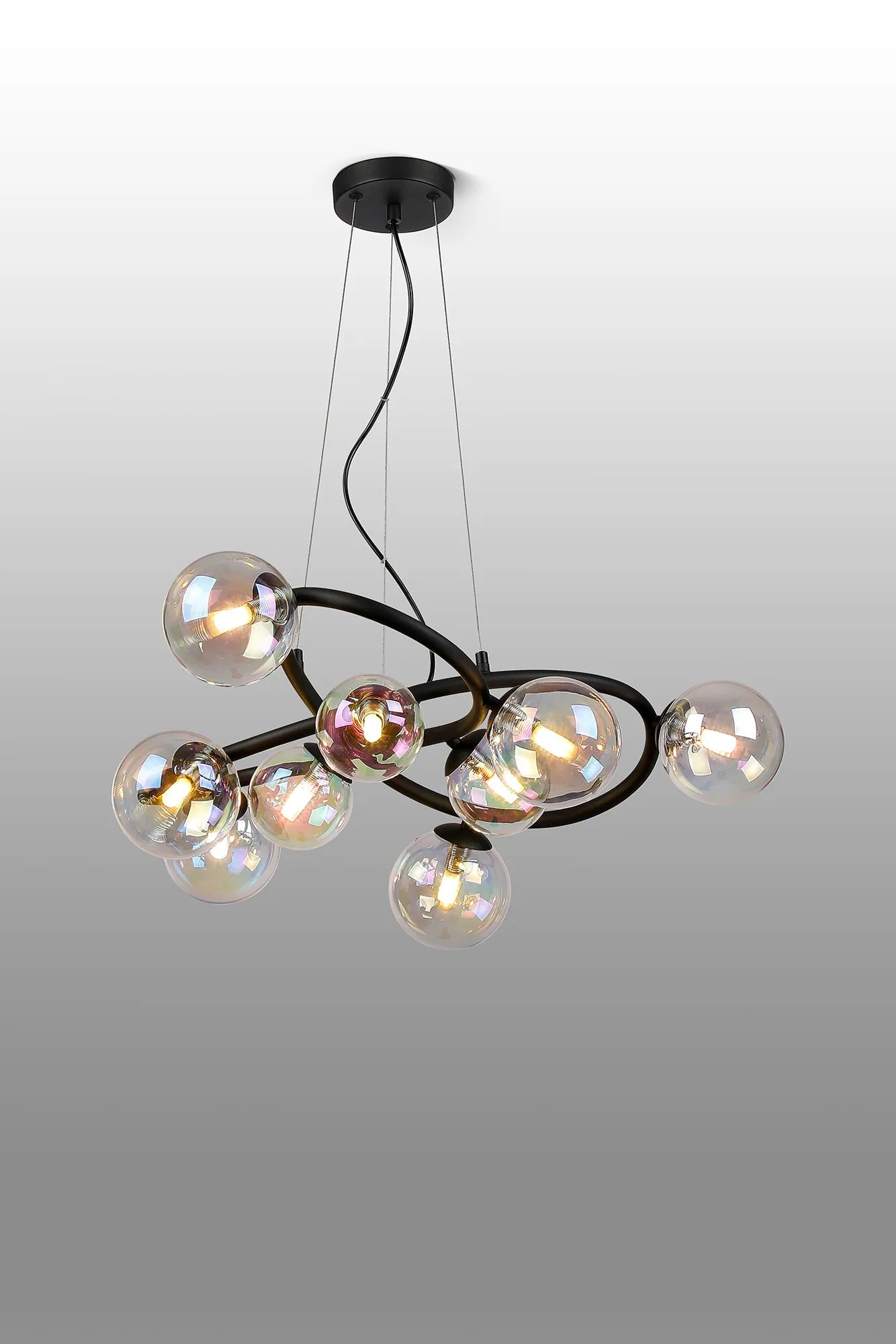 Deacon Twisted Pendant 9 Light - Satin Black Iridescent Plated Glass
