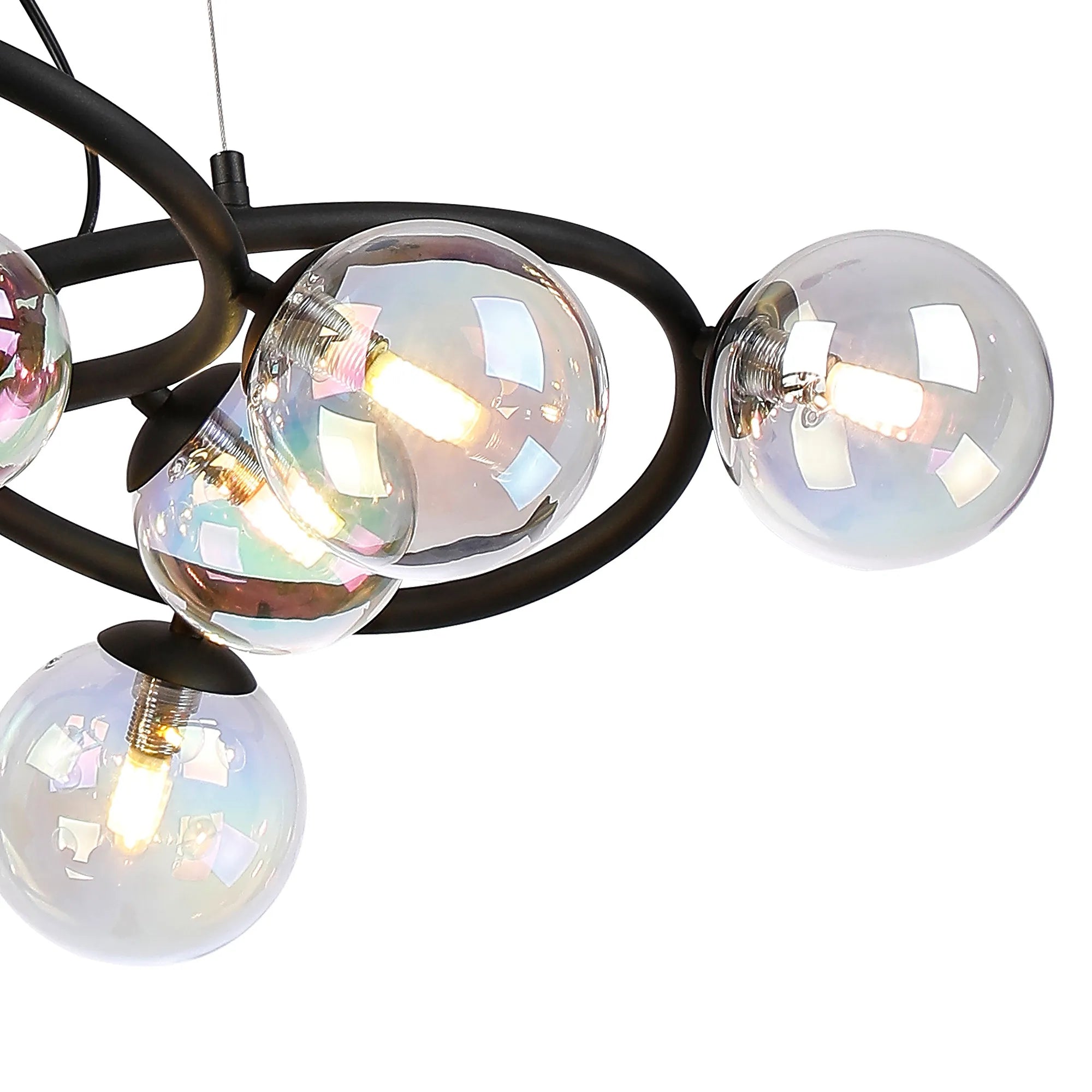 Deacon Twisted Pendant 9 Light - Satin Black Iridescent Plated Glass