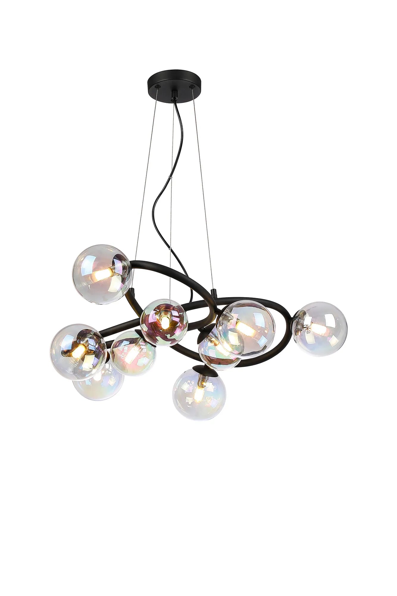Deacon Twisted Pendant 9 Light - Satin Black Iridescent Plated Glass