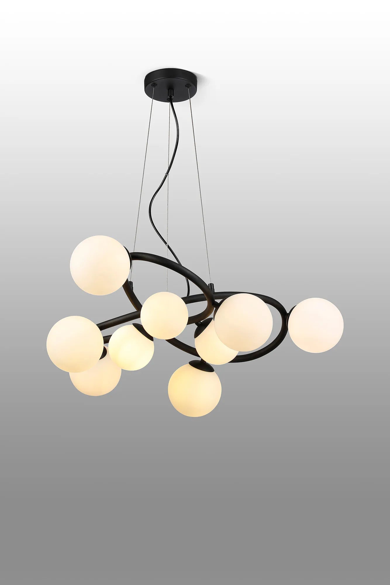 Deacon Twisted Pendant 9 Light - Satin Black Opal Glass