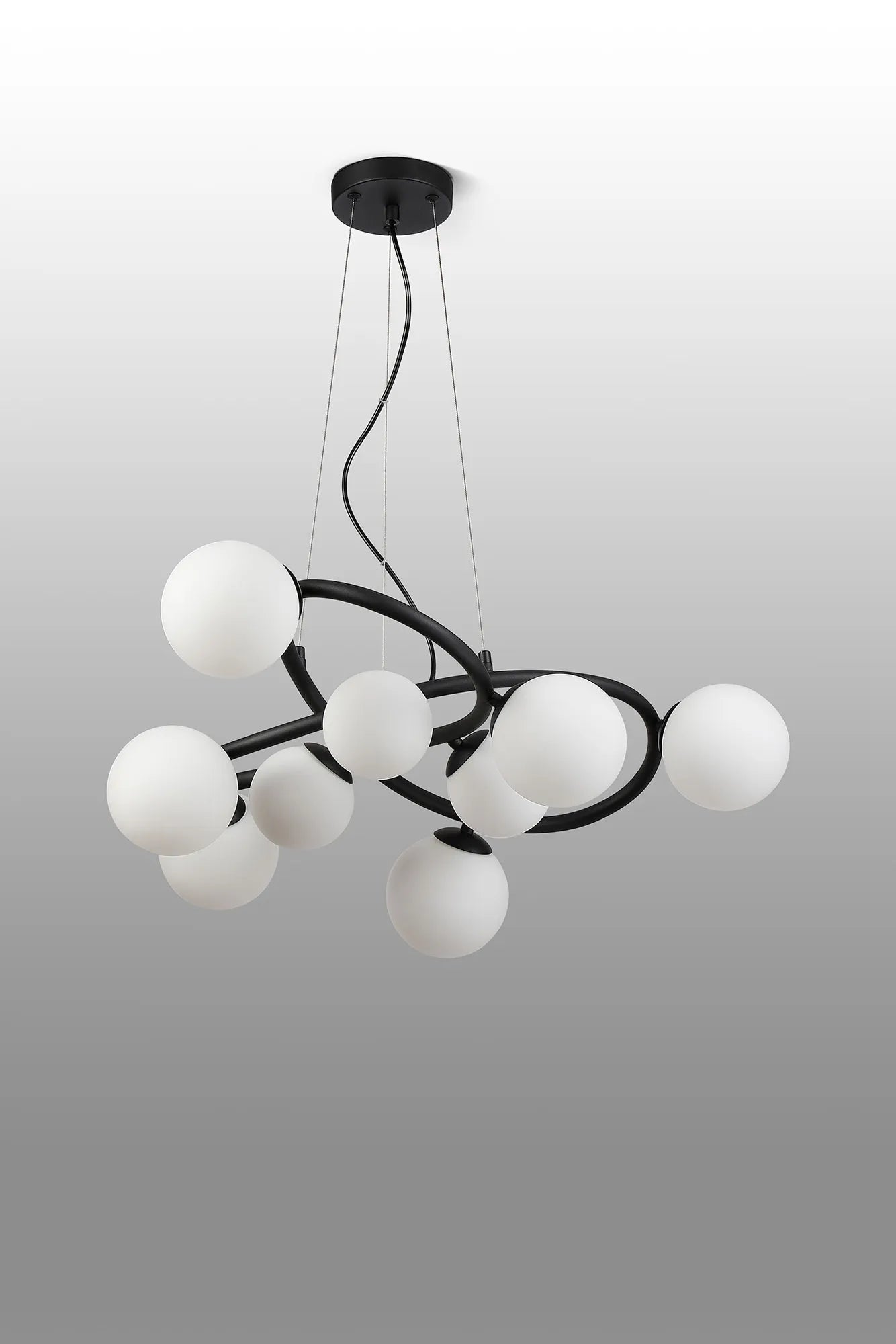 Deacon Twisted Pendant 9 Light - Satin Black Opal Glass