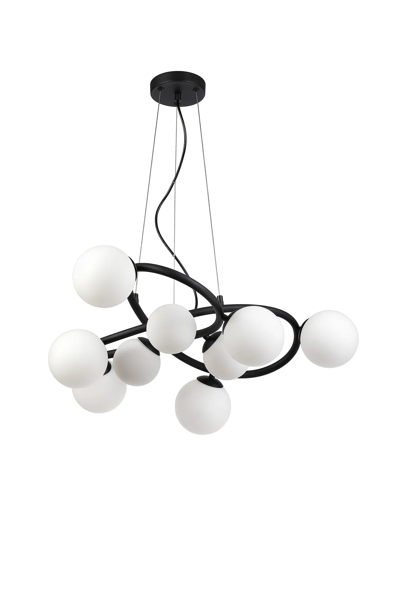 Deacon Twisted Pendant 9 Light - Satin Black Opal Glass