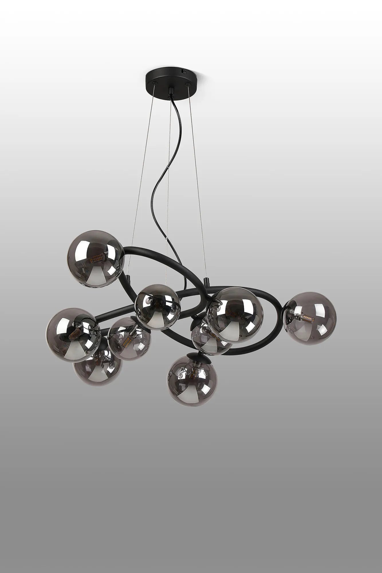 Deacon Twisted Pendant 9 Light - Satin Black Smoke Plated Glass