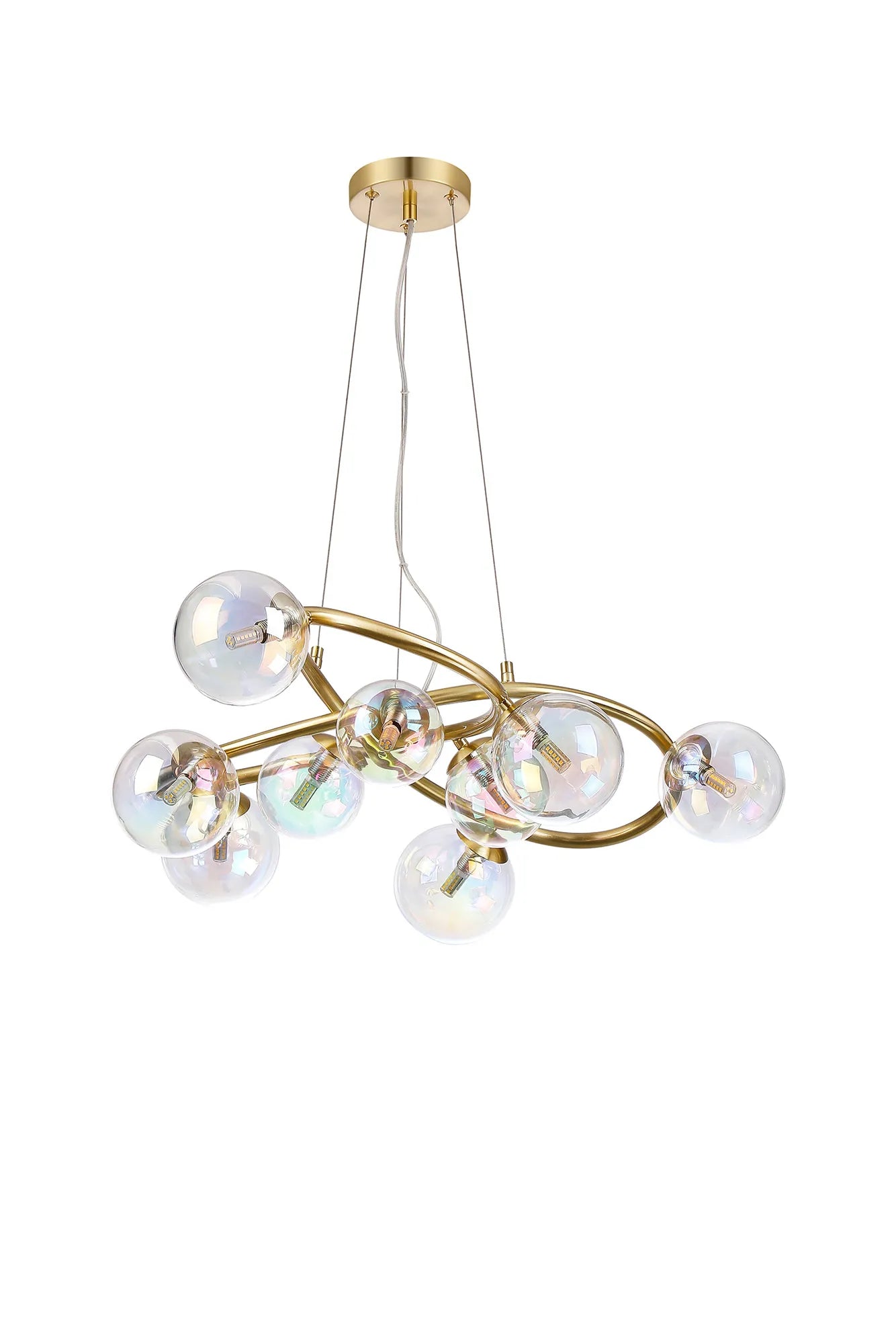 Deacon Twisted Pendant 9 Light - Satin Gold Iridescent Plated Glass
