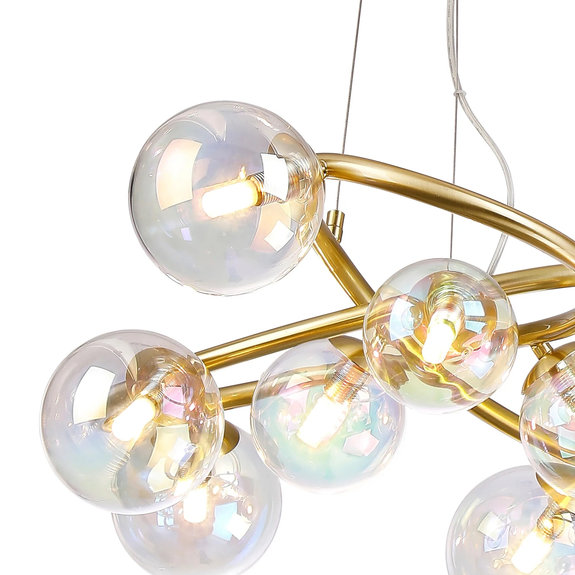 Deacon Twisted Pendant 9 Light - Satin Gold Iridescent Plated Glass