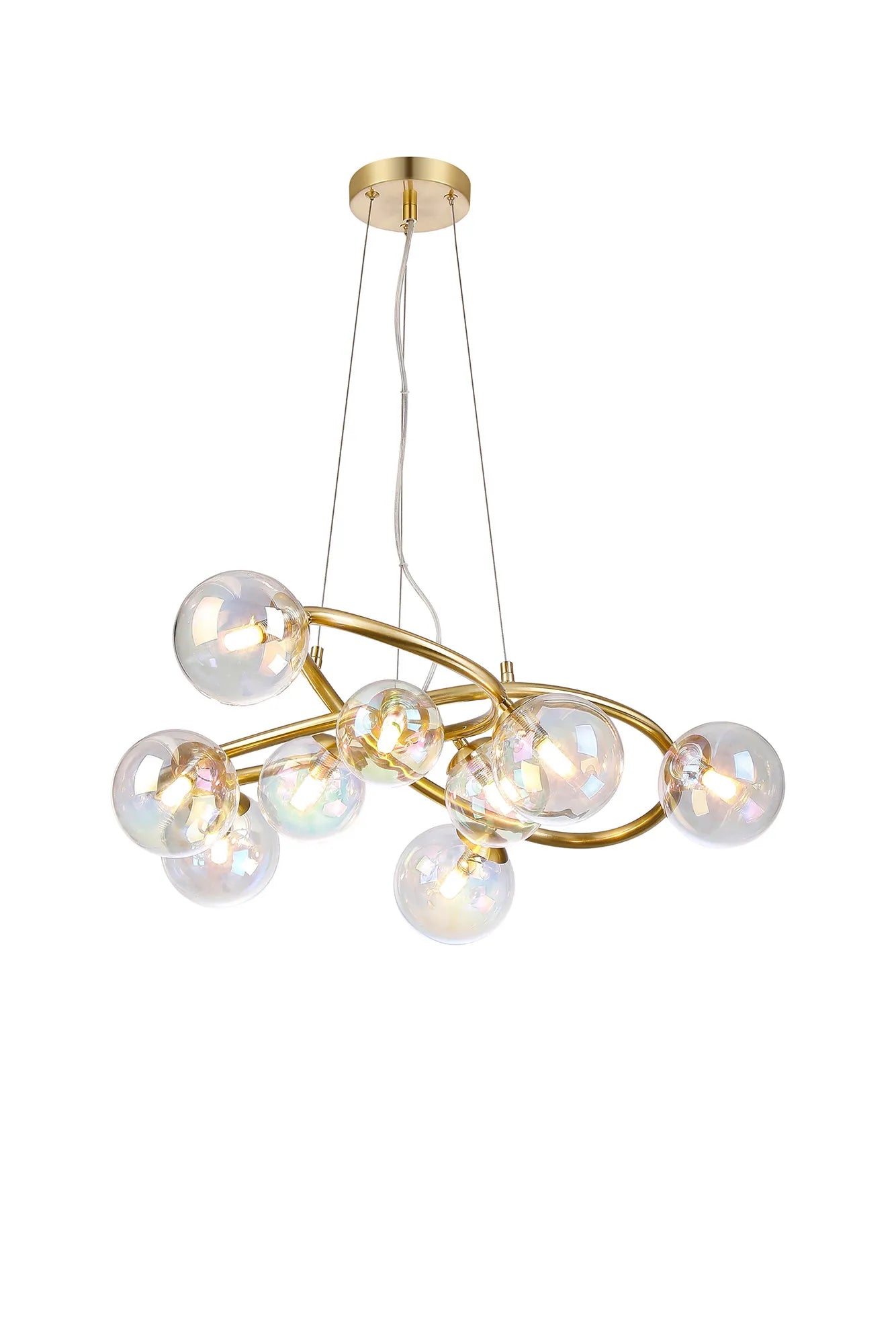 Deacon Twisted Pendant 9 Light - Satin Gold Iridescent Plated Glass