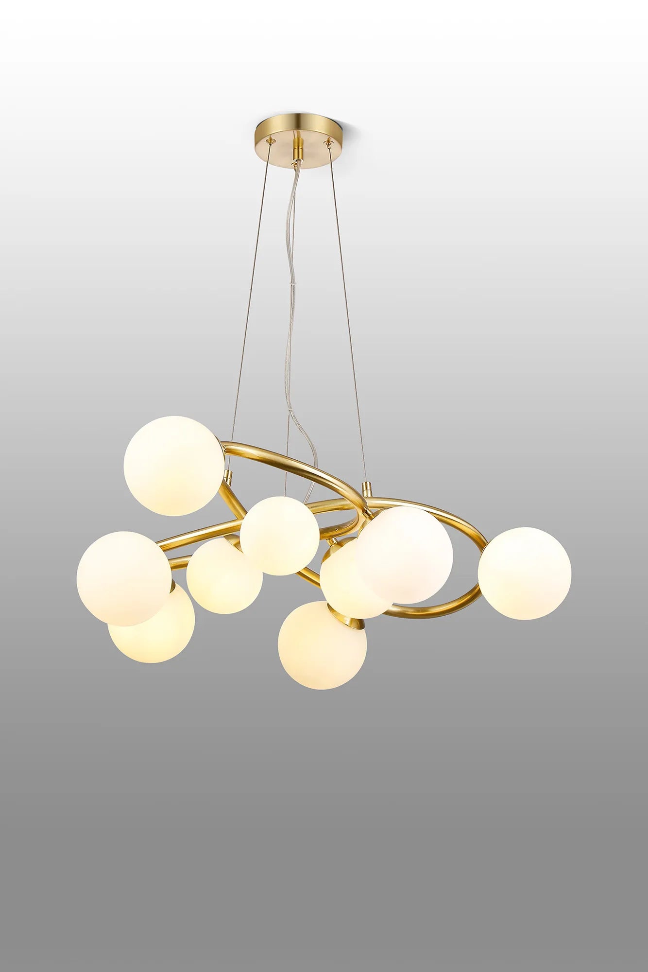Deacon Twisted Pendant 9 Light - Satin Gold Opal Glass
