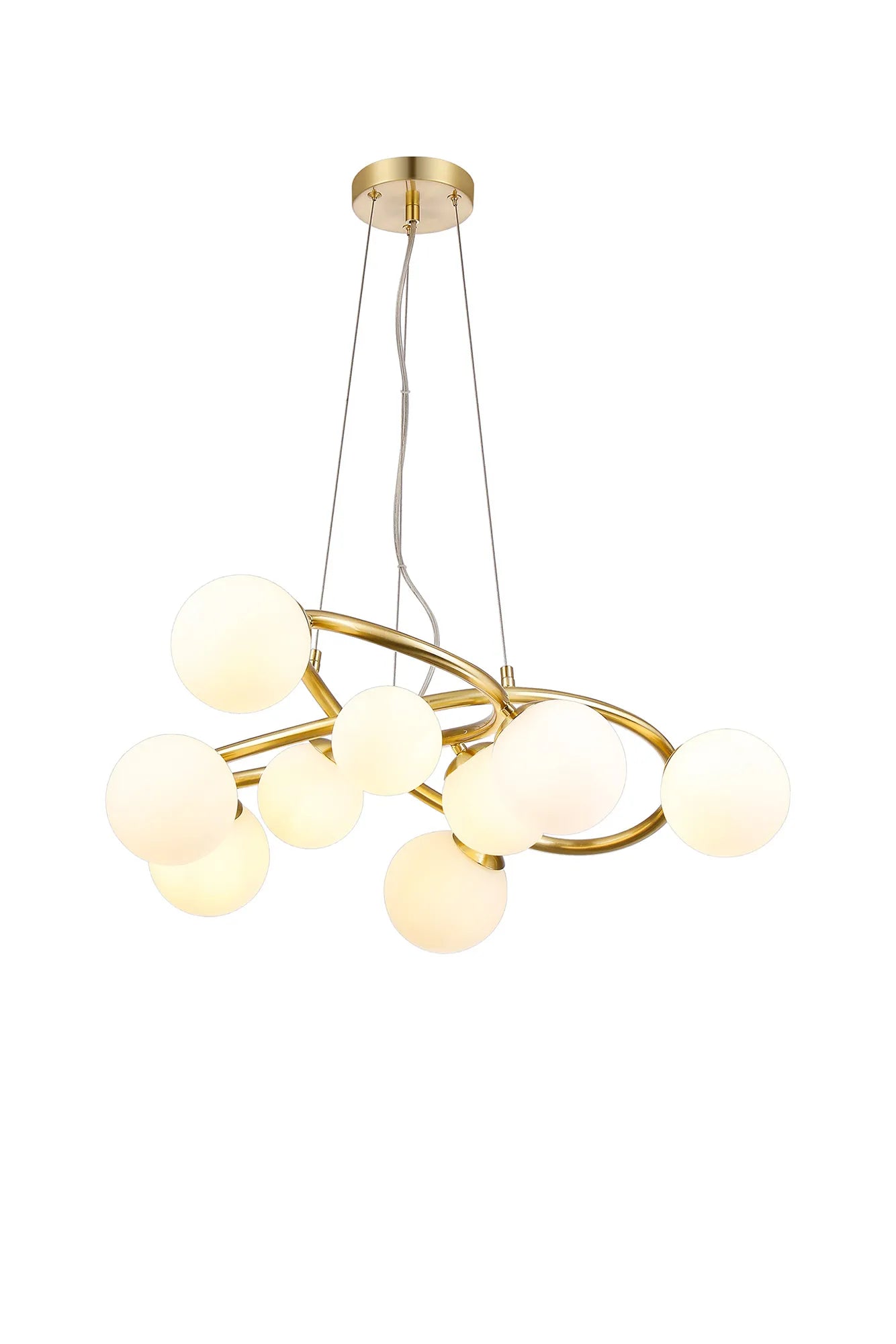 Deacon Twisted Pendant 9 Light - Satin Gold Opal Glass
