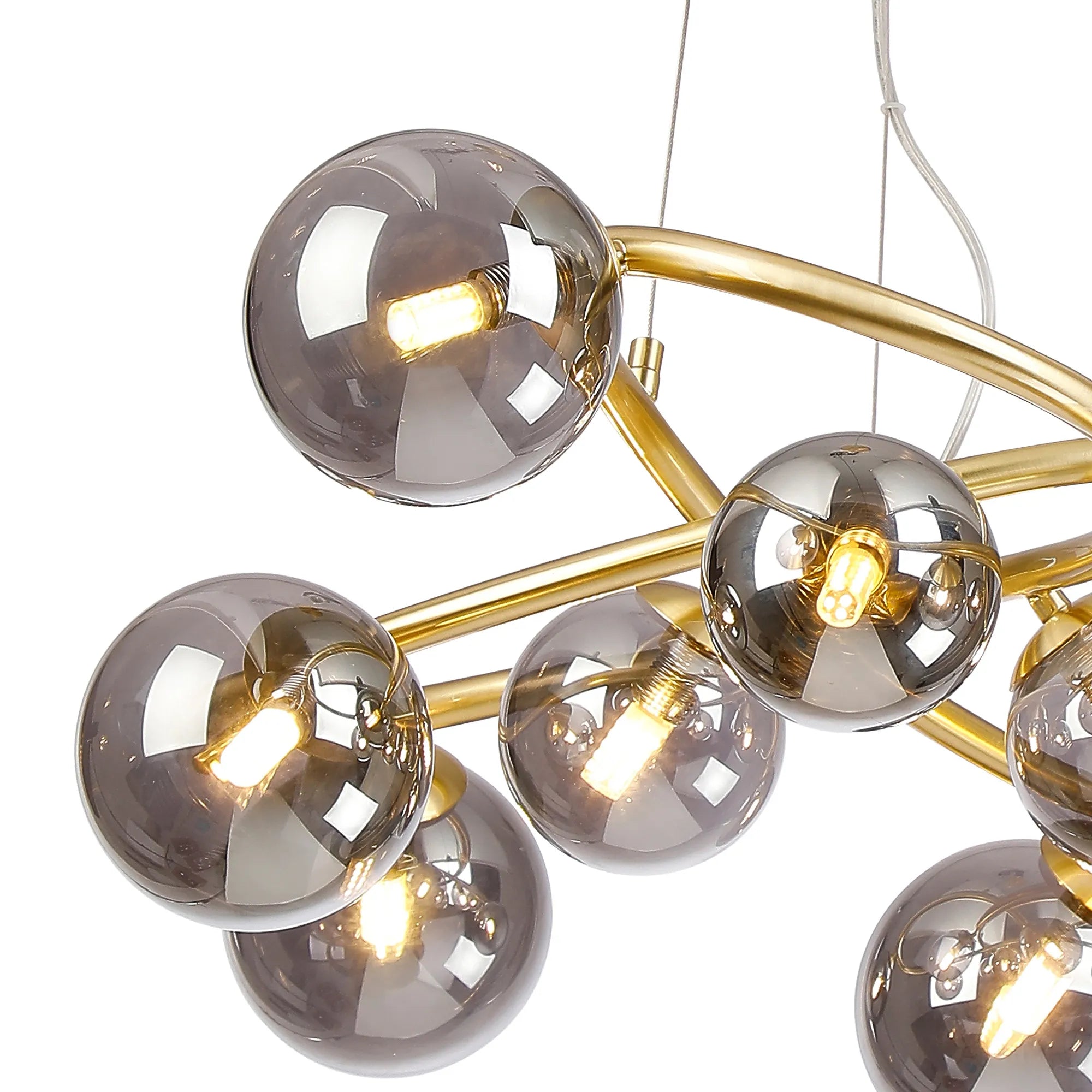 Deacon Twisted Pendant 9 Light - Satin Gold Smoke Plated Glass