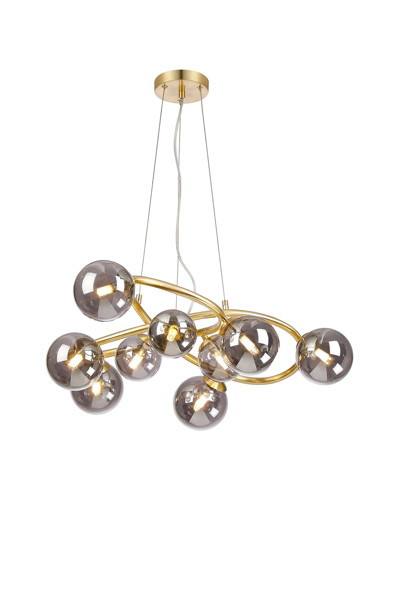 Deacon Twisted Pendant 9 Light - Satin Gold Smoke Plated Glass