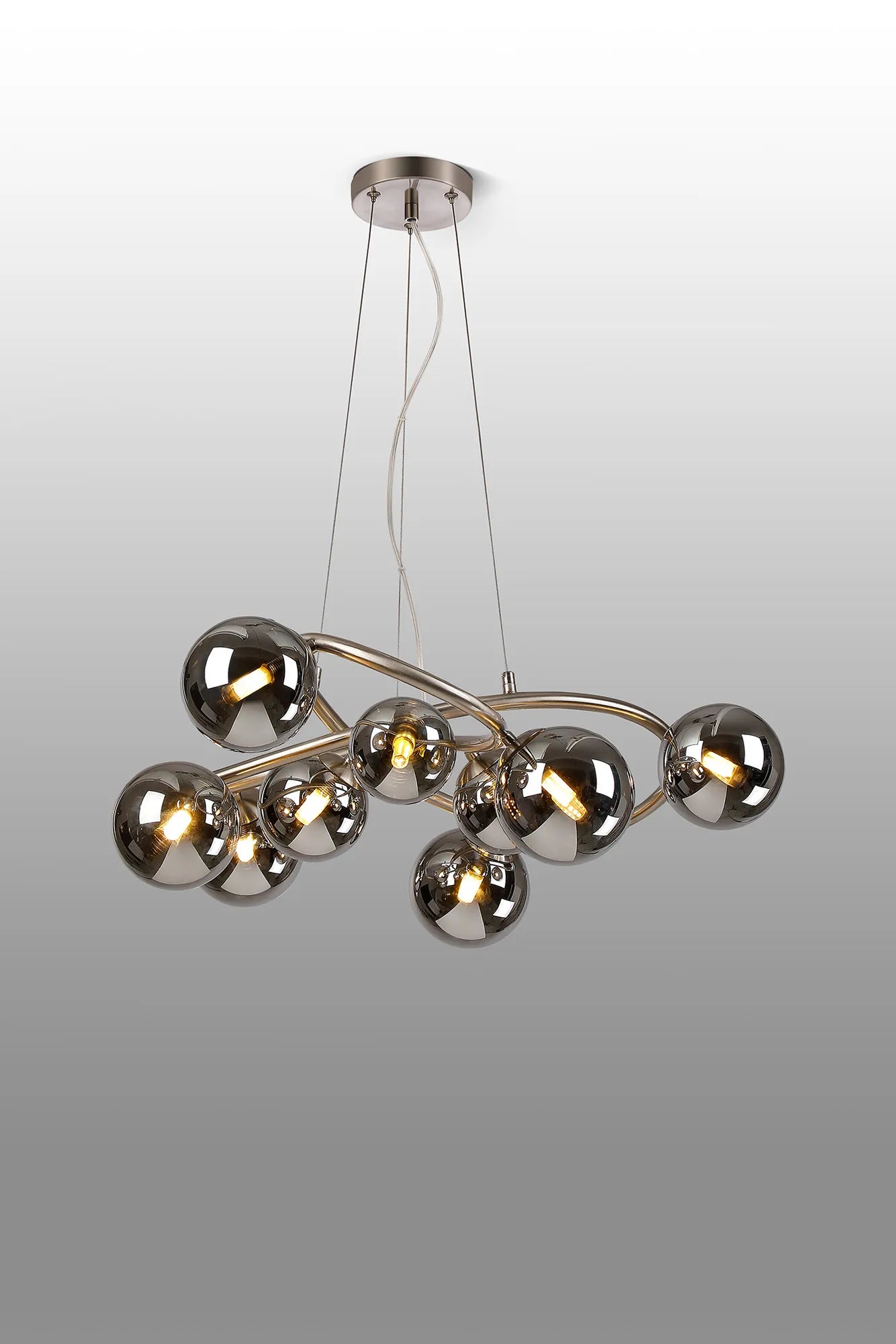 Deacon Twisted Pendant 9 Light - Satin Nickel Chrome Plated Glass