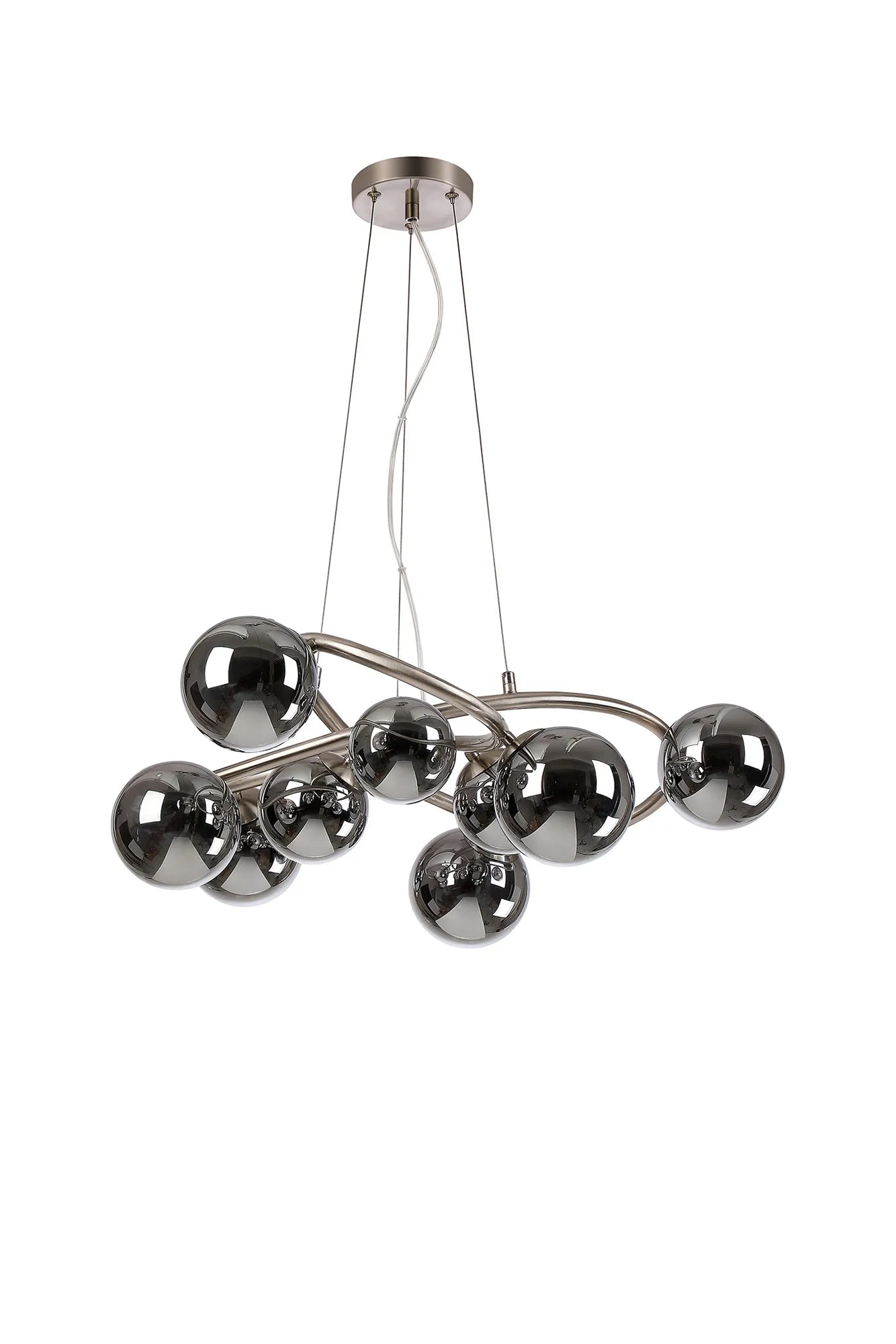 Deacon Twisted Pendant 9 Light - Satin Nickel Chrome Plated Glass
